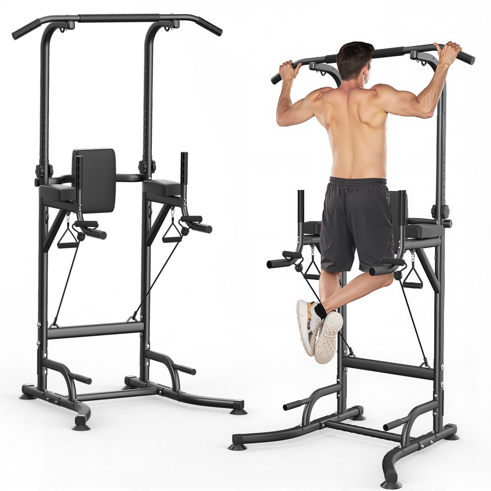 Botifly Kraftstation Multifunktional Power Tower Dip Station - Fitnessstation, (Ergonomisch Kraftstation - mit Klimmzugstange für Zuhause), 10-stufige Höhenverstellung 170–210 cm - Belastbarkeit 200 kg