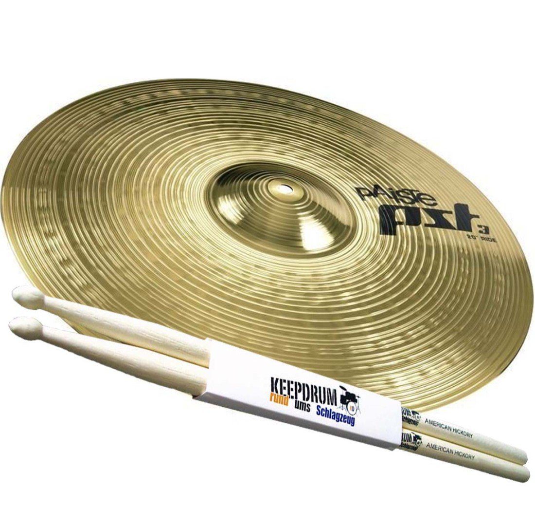 Schlagzeug Paiste PST3 Ride Becken 20 mit Schlagzeugstöcken