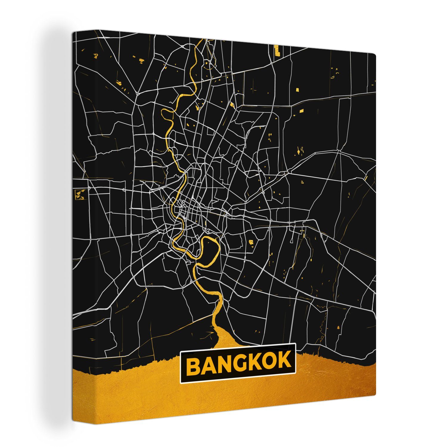 OneMillionCanvasses® Leinwandbild Karte - Bangkok - Gold - Karte, (1 St), Leinwand Bilder für Wohnzimmer Schlafzimmer