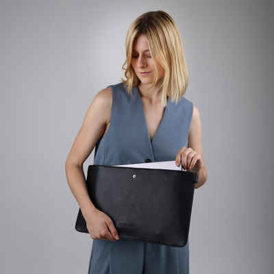 FEYNSINN Shopper NEA, Add-On Laptophülle 13" echt Leder Damen, Notebook Case, Sleeve schwarz