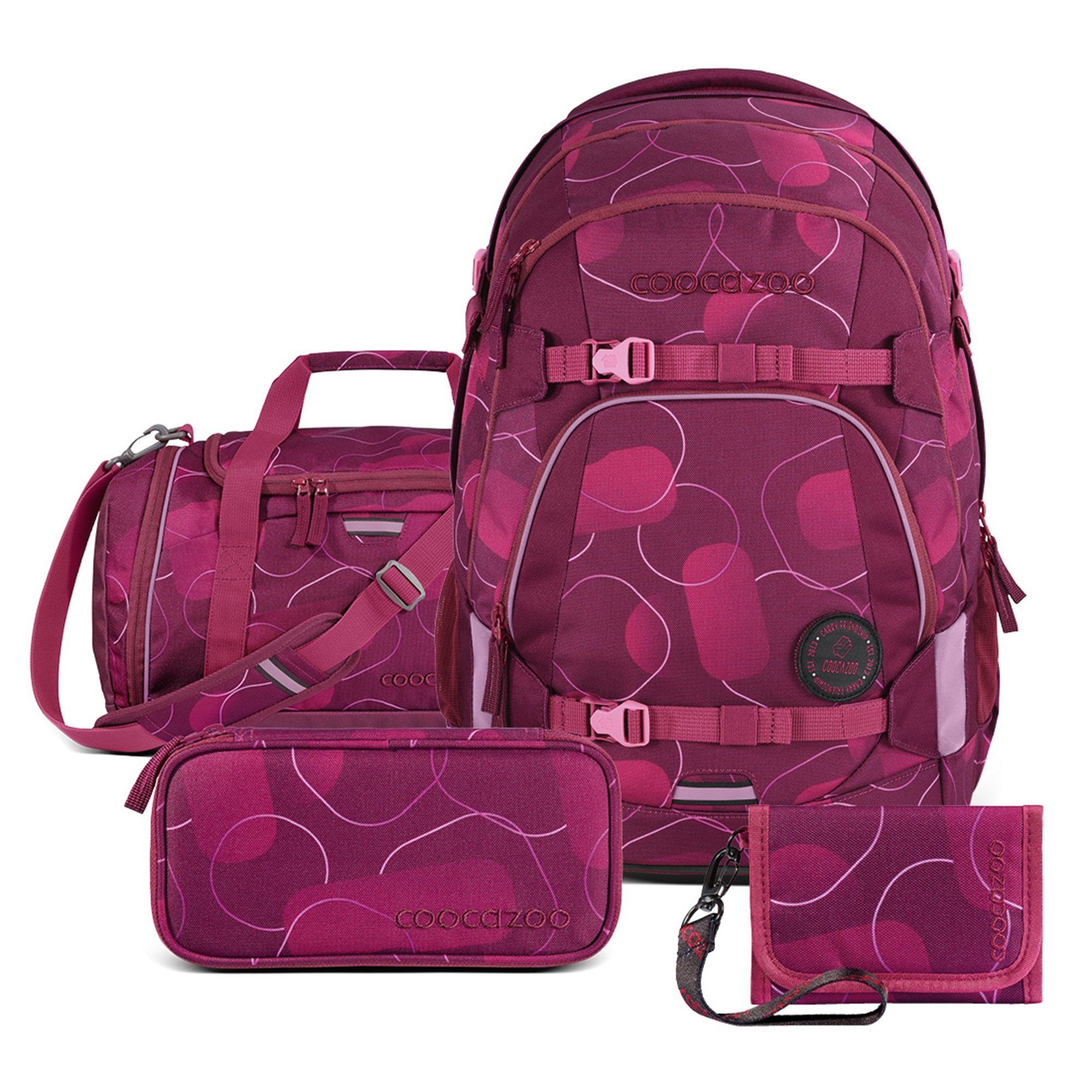 coocazoo Schulranzen Schulrucksack-Set „Berry Bubbles“, 4-teilig