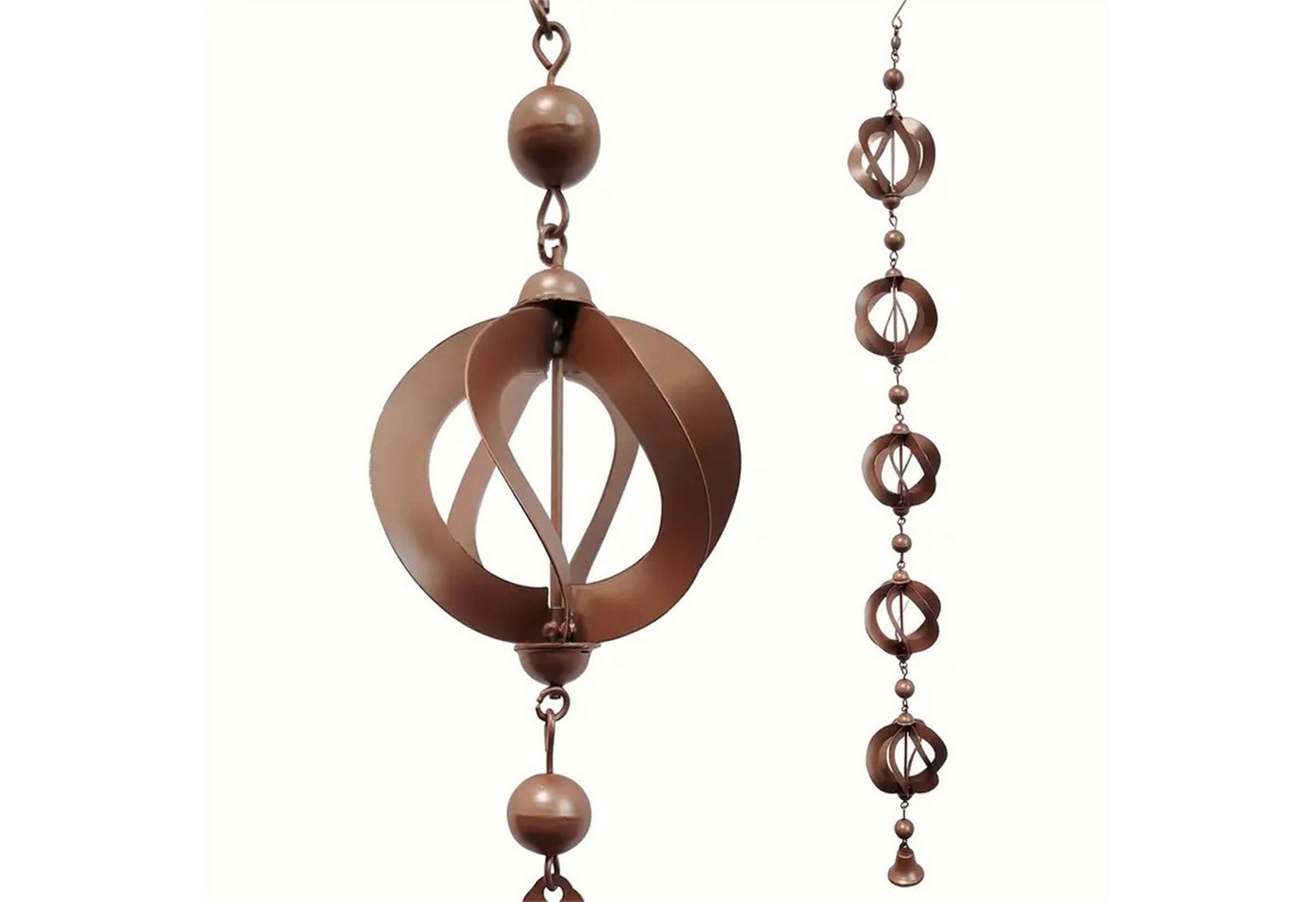 GarveeMore Windspiel Draußen hängende Regenketten für Dachrinnen und Fallrohre, rotierende, Regenfängerkette mit Glocke Retro-Windspiel Metall Gartendekor Regen