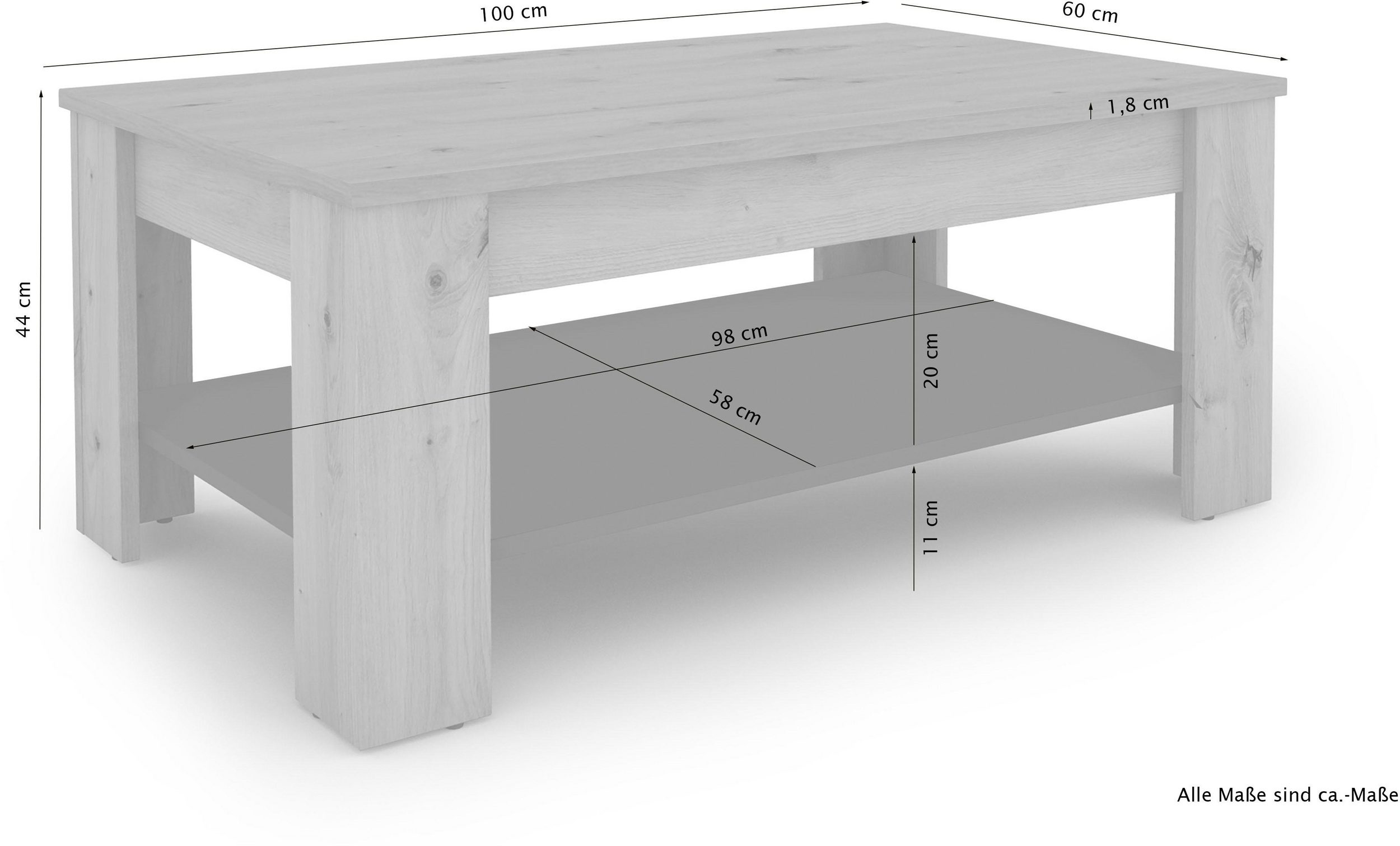 Couchtisch ZABONA von HOMEXPERTS - Maße