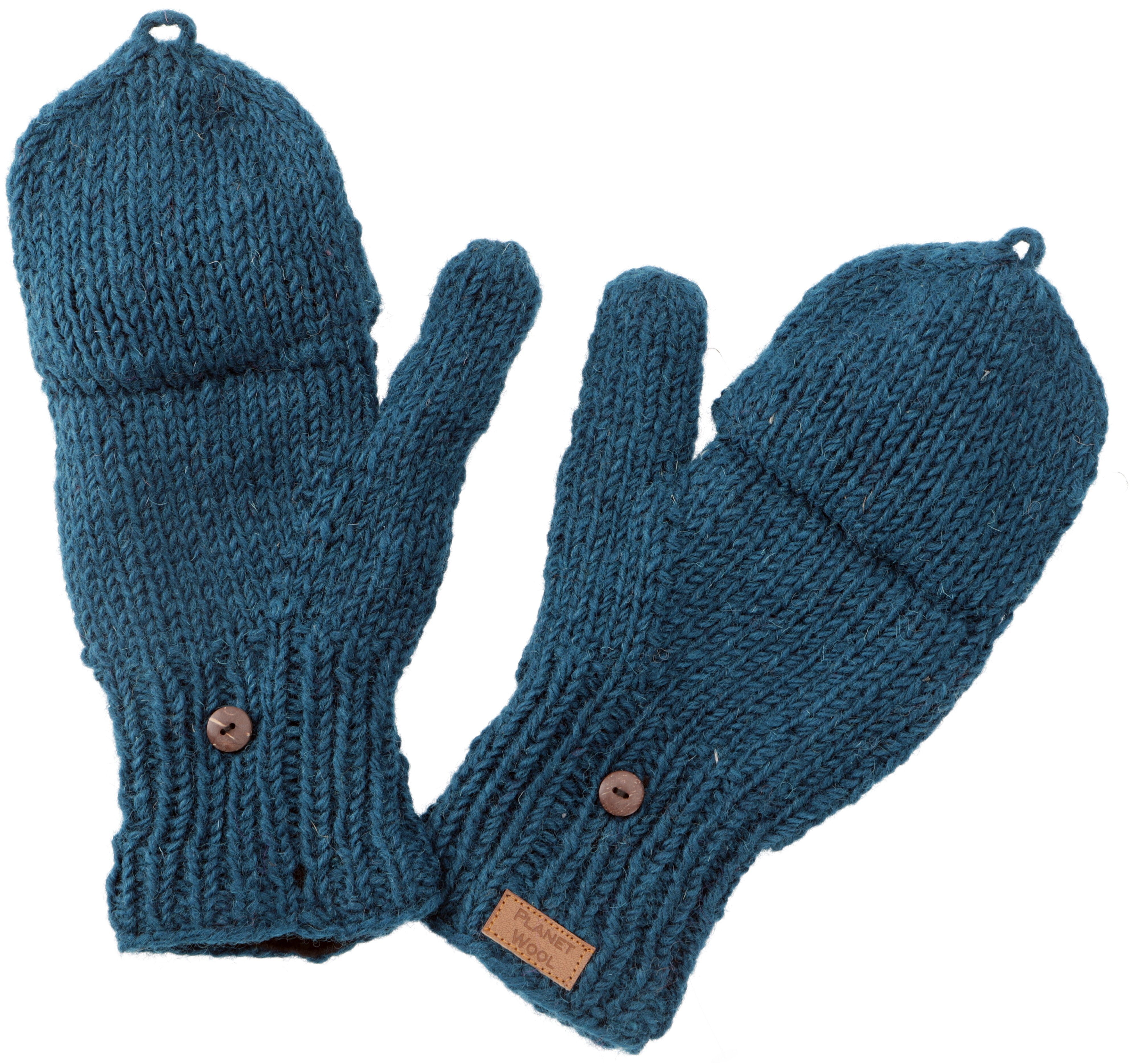 handgestrickte Handschuhe, Klapphandschuhe,.. petrol Strickhandschuhe Guru-Shop
