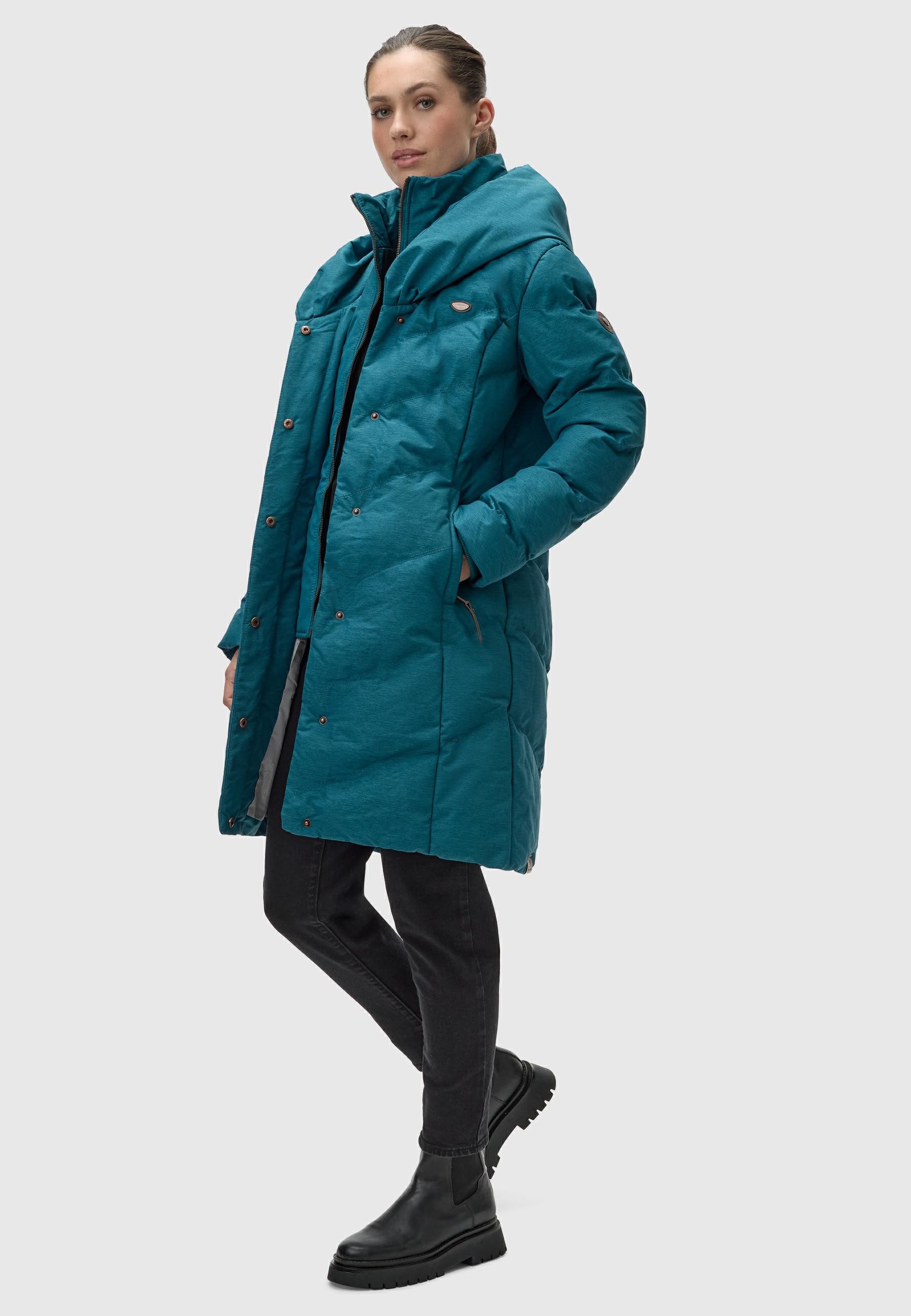 Ragwear Steppmantel Natalka Melange wasserdichter Damen Wintermantel mit gefütterter Kapuze