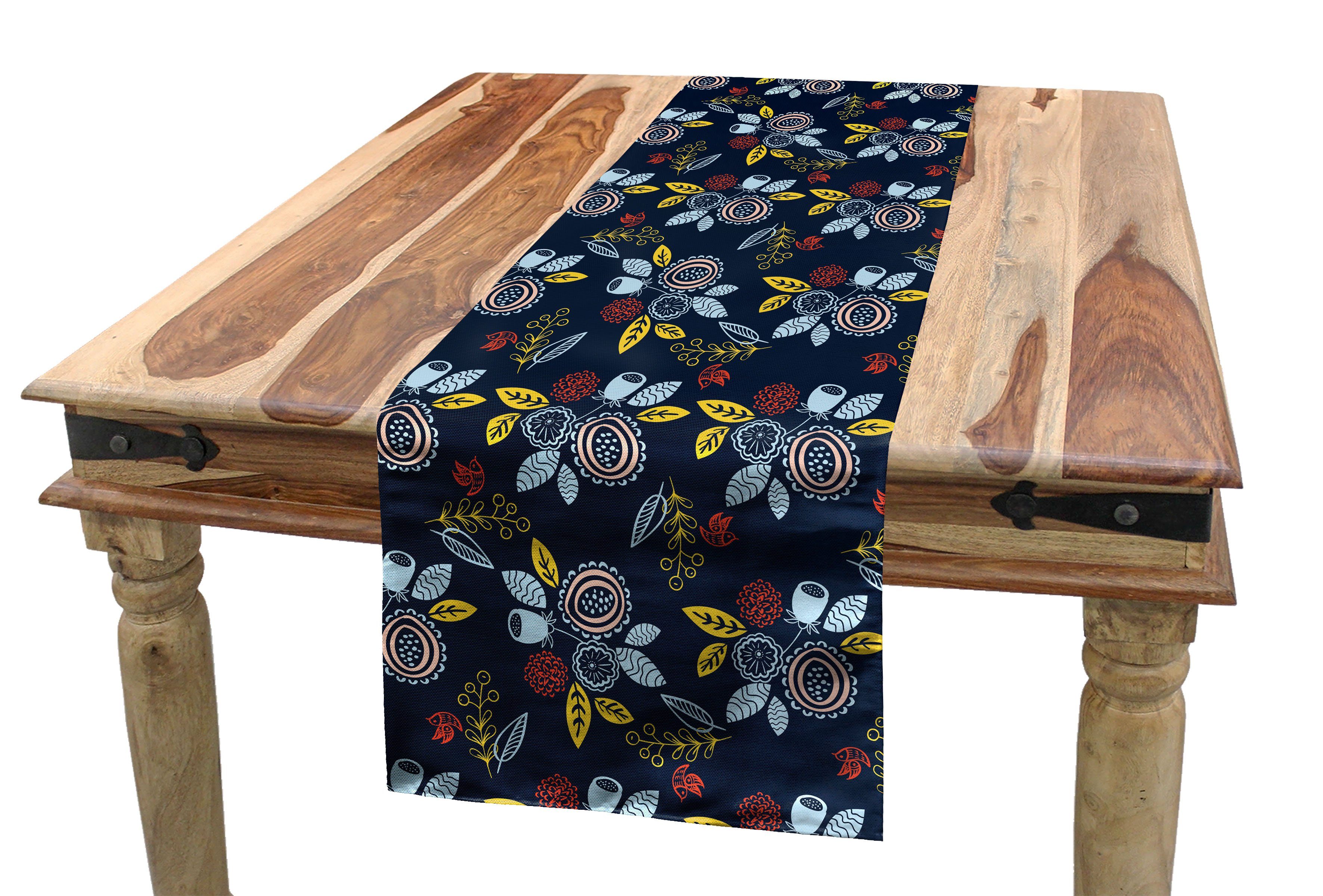 Abakuhaus Tischläufer Esszimmer Küche Rechteckiger Dekorativer Tischläufer, Garten Blumenstrauß der Blumen Vögel