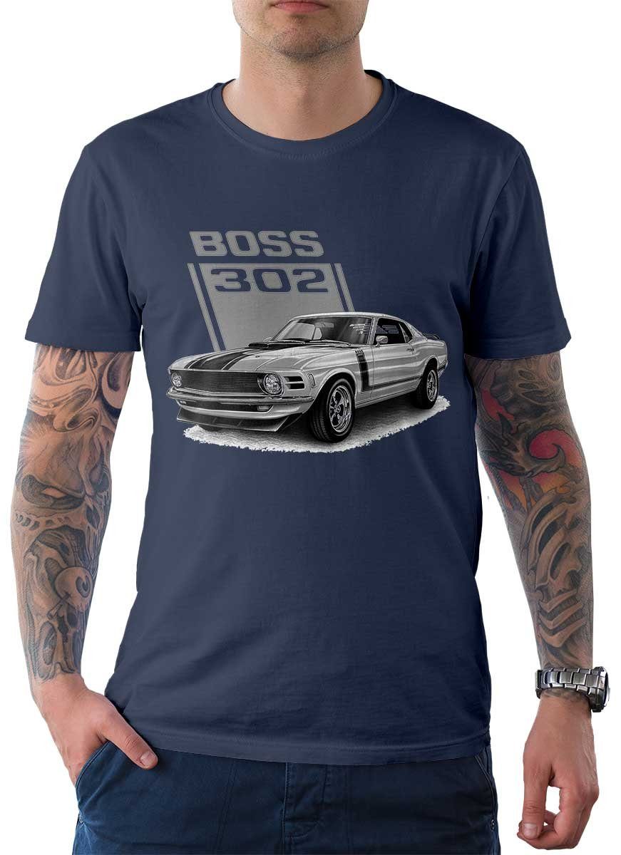 Rebel On Wheels T-Shirt Herren T-Shirt Tee American Classic Car mit Auto / US-Car Motiv Denim