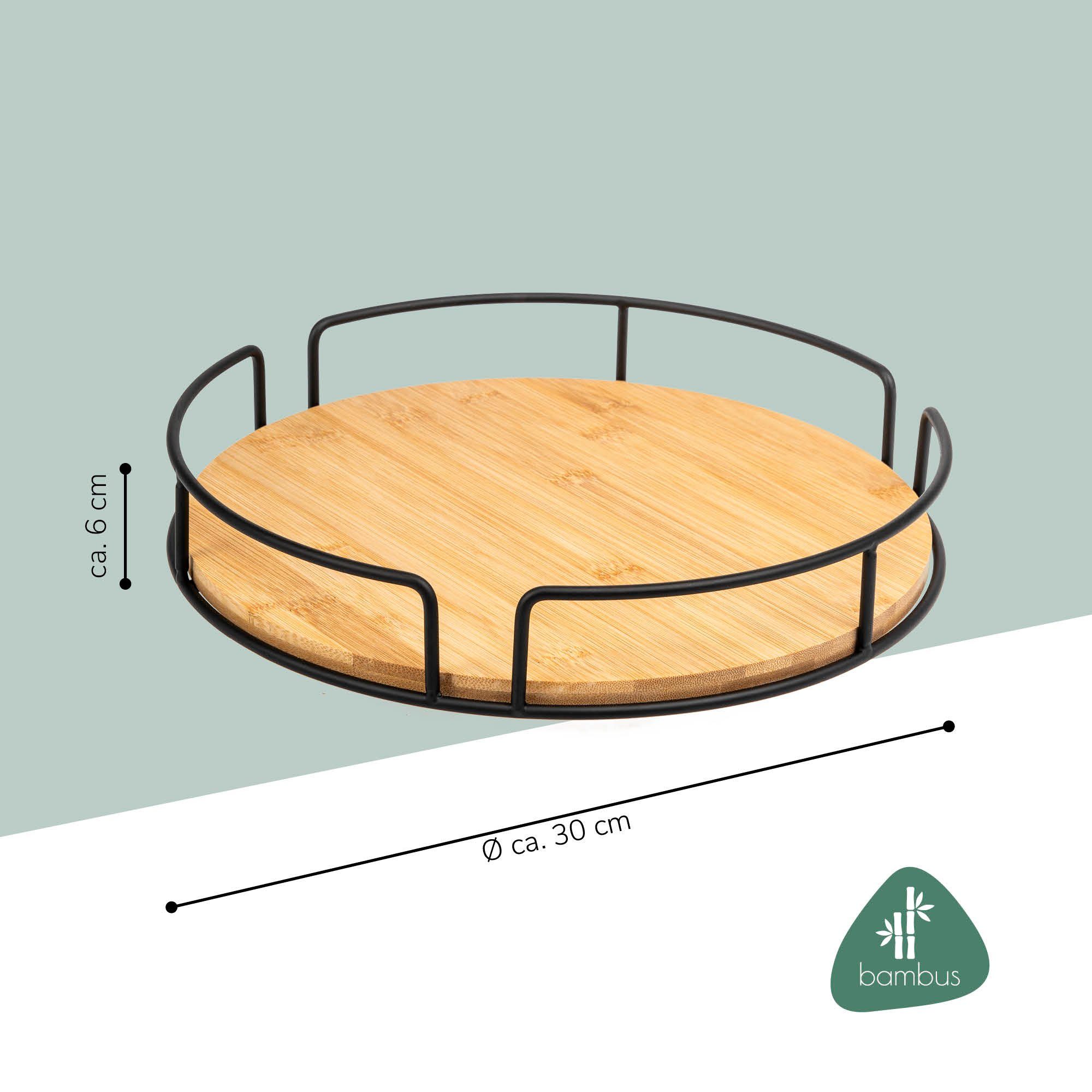 eluno Obstschale Drehteller aus Metall mit Bambusboden Ø ca. 30 cm, schwarz, Metall, (Stück)