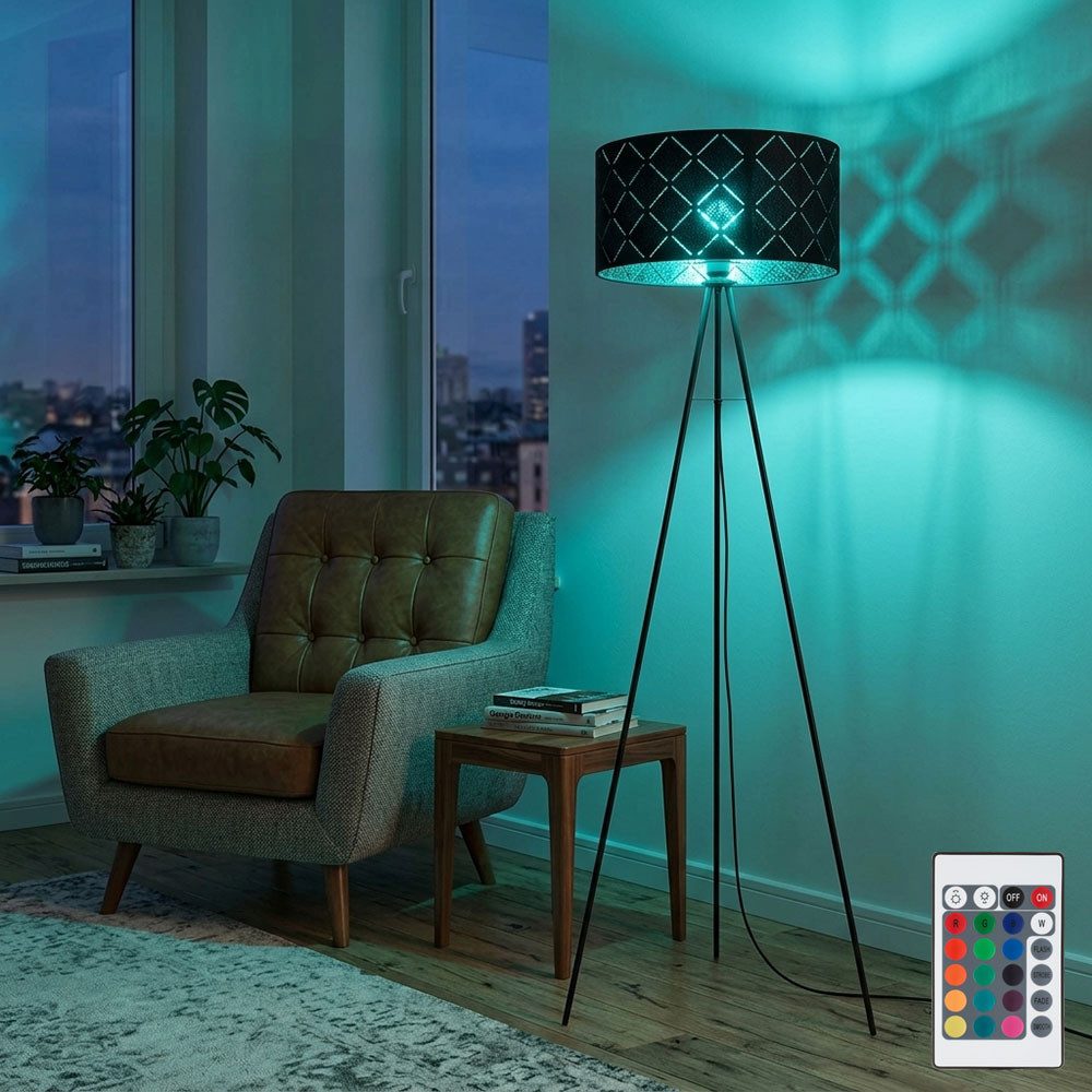 GLOBO LIGHTING LED Stehlampe, Leuchtmittel inklusive, Warmweiß, Farbwechsel, Decken Fluter schwarz gold FERNBEDIENUNG Stativ Steh Lampe