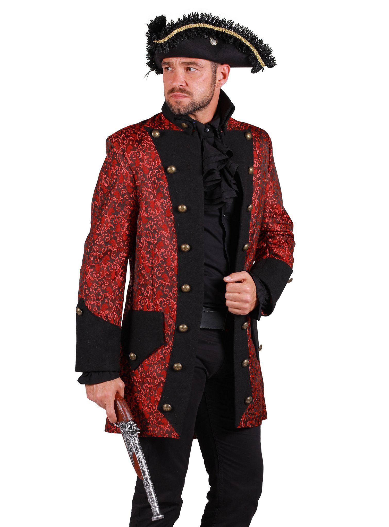 thetru Vampir-Kostüm Paisley Herrenmantel rot, Herren-Gehrock für Steampunk, Gothic und Vampire
