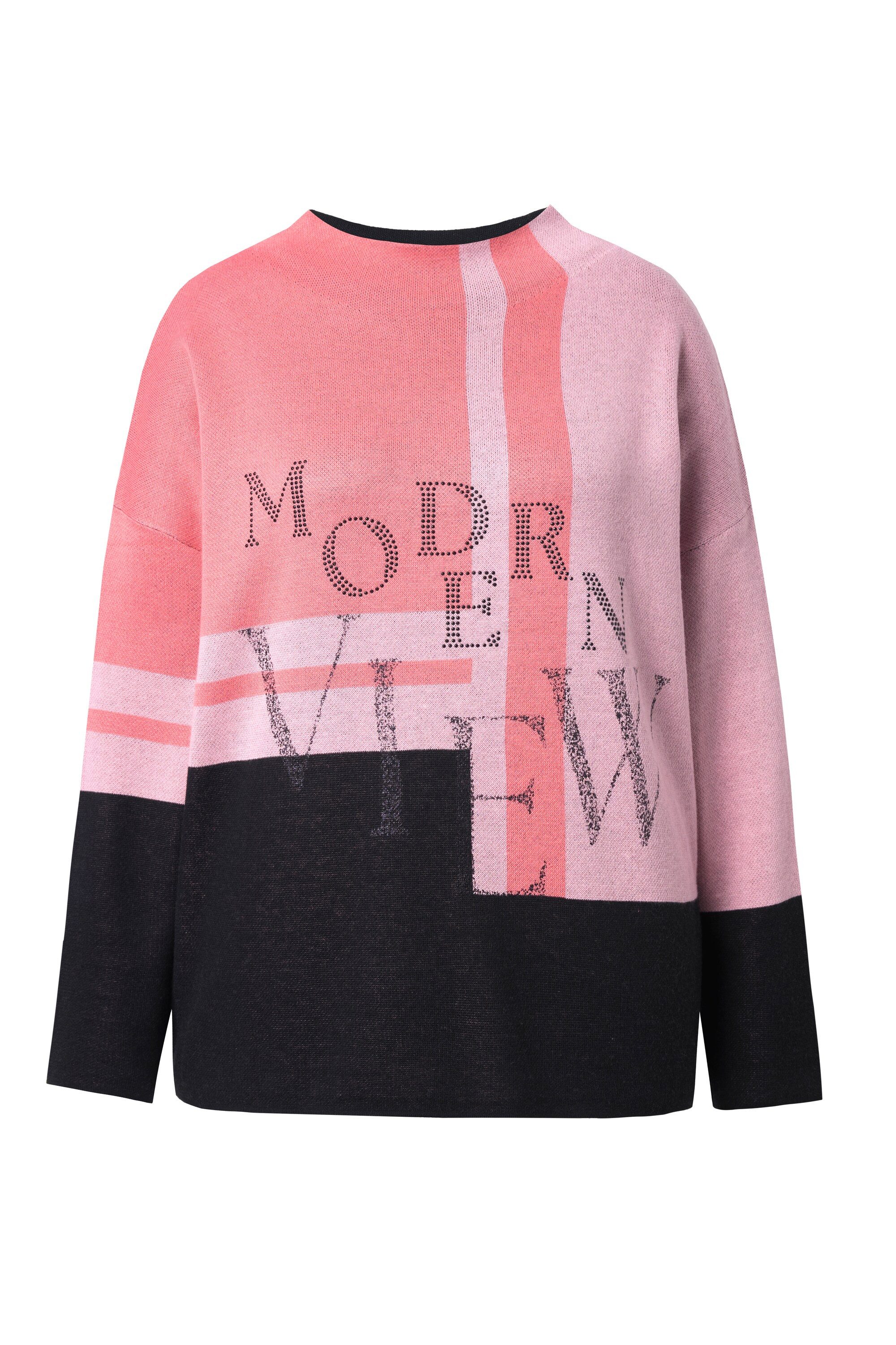 Ulla Popken Jacquardpullover Pullover Glitzer-Schriftzug Stehkragen Langarm günstig online kaufen