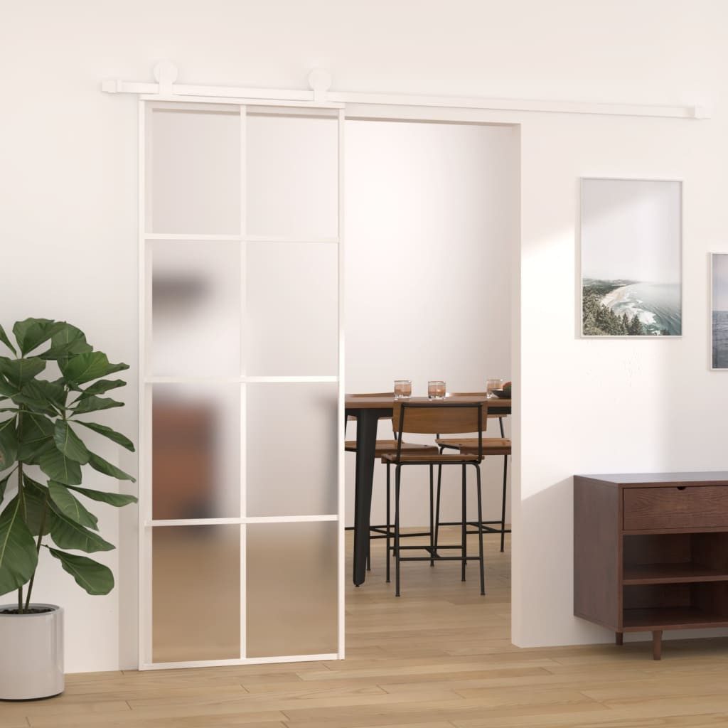 vidaXL Zimmertür Schiebetür ESG-Mattglas und Aluminium 76x205 cm Weiß