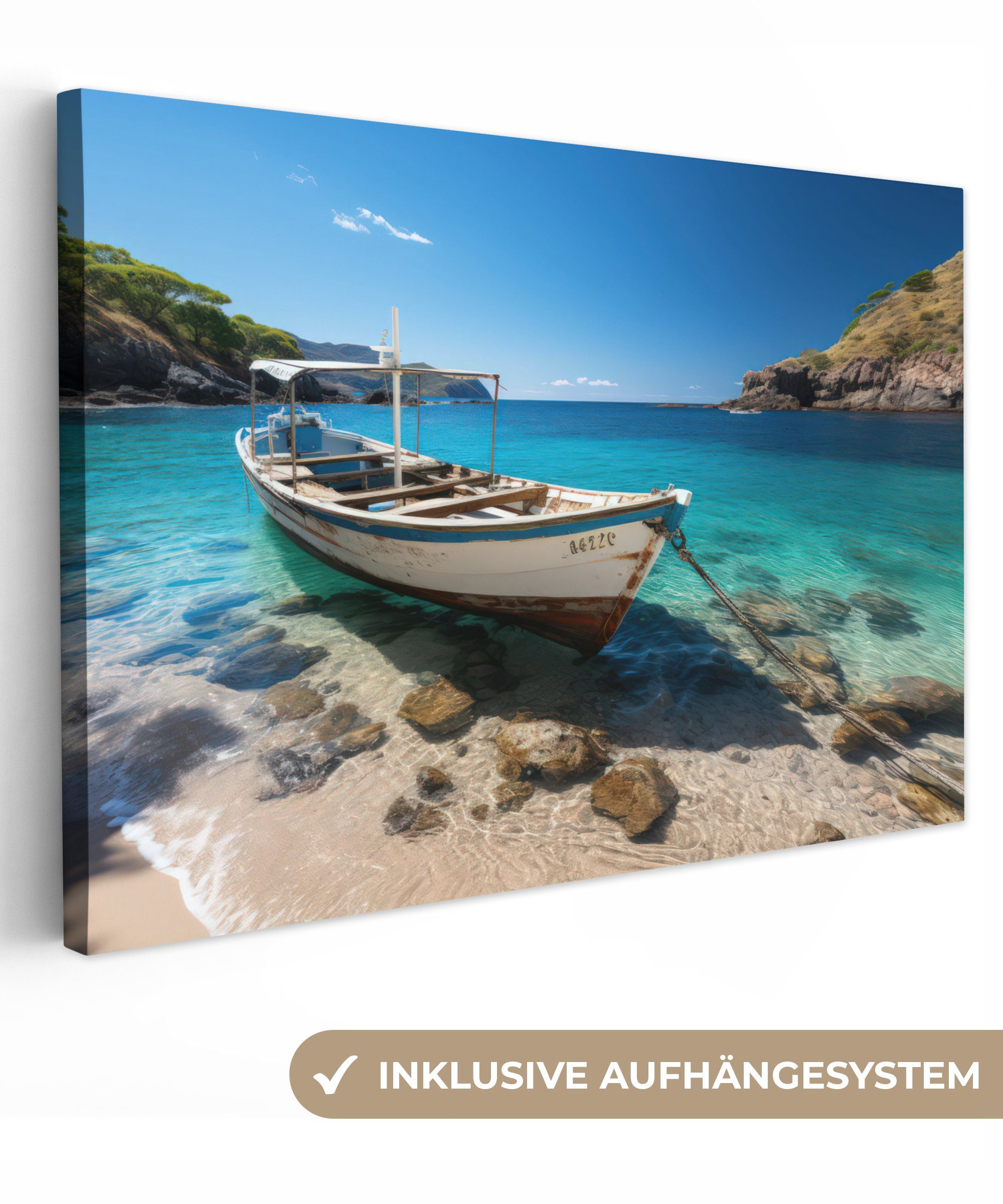 Leinwandbild Boot - Wasser - Maritim - Berge - Natur
