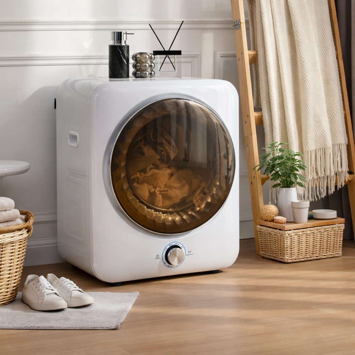 autolock Wandwäschetrockner Wäschetrockner mit 8 Programmen & NTC-Sensor 1350W Mini, Trockner Wandmontage Ablufttrockner 53,5×42×65cm Weiß