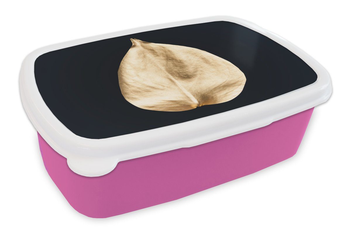 MuchoWow Lunchbox Blätter - Schwarz und Gold - Schwarz - Gold - Luxus, Kunststoff, (2-tlg), Brotbox für Erwachsene, Brotdose Kinder, Snackbox, Mädchen, Kunststoff rosa