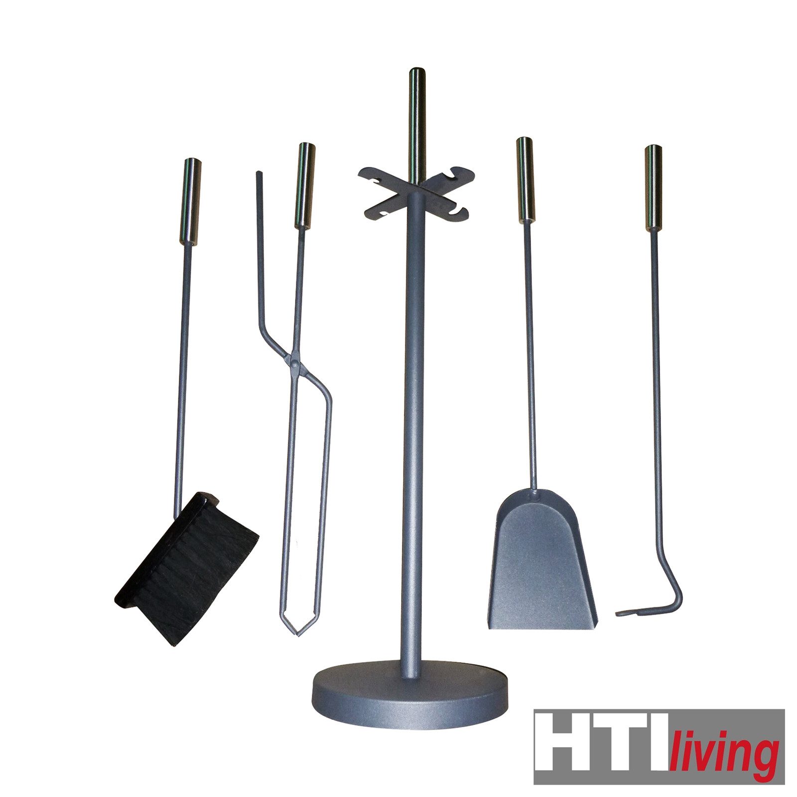 HTI-Living Kamingarnitur Kaminbesteck aus Metall 5-teiliges Set, (Set, 1x Schürhaken, 1x Schaufel, 1x Besen, 1x Zange und 1x Halter), Schürhaken Schaufel Besen Kaminzange