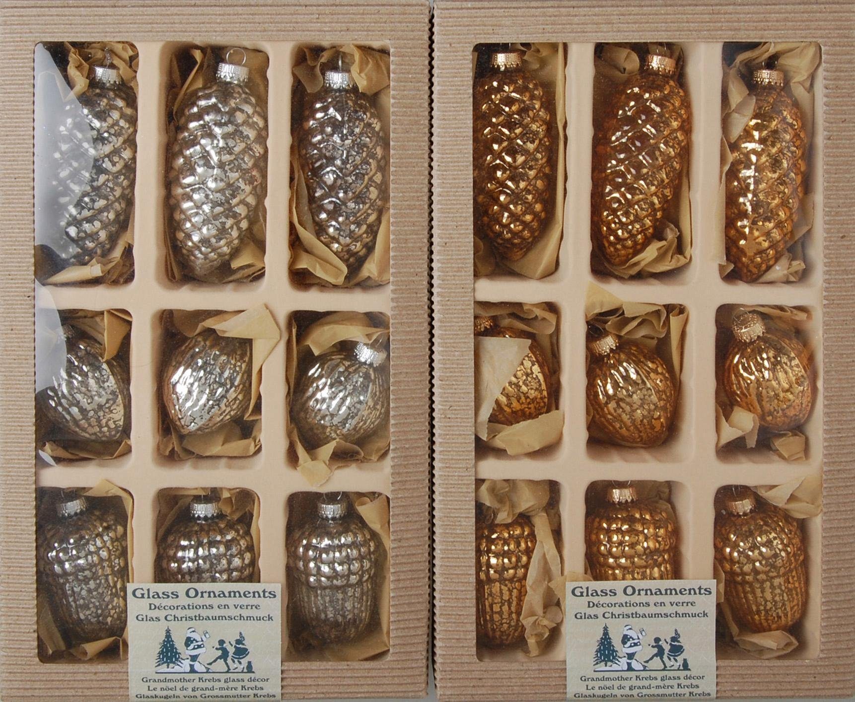 Krebs Glas Lauscha Christbaumschmuck »Zapfen-Eichel-Walnuss« (18-tlg