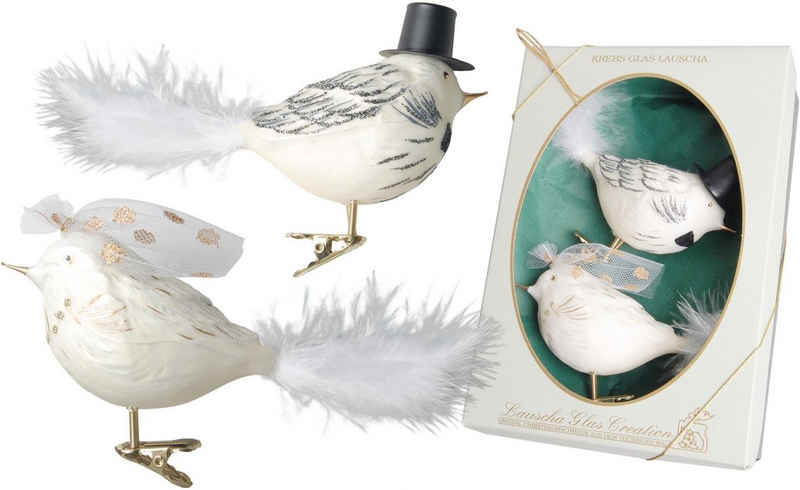 Krebs Glas Lauscha Weihnachtsbaumklammer »Vogel Brautpaar« (2-tlg), mundgeblasen