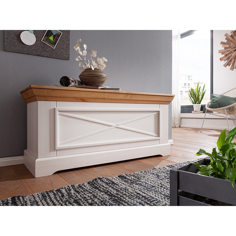 Lomadox Truhe WARNA-69, in Kiefer weiß mit Eiche massiv im Landhausstil