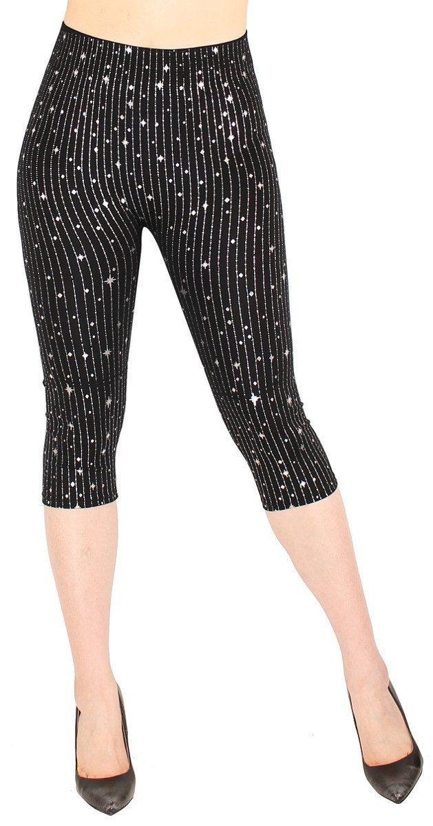 dy_mode Caprileggings Damen Capri Leggings 3/4 Sommerleggings mit Glanz Muster mit elastischem Bund, High Waist