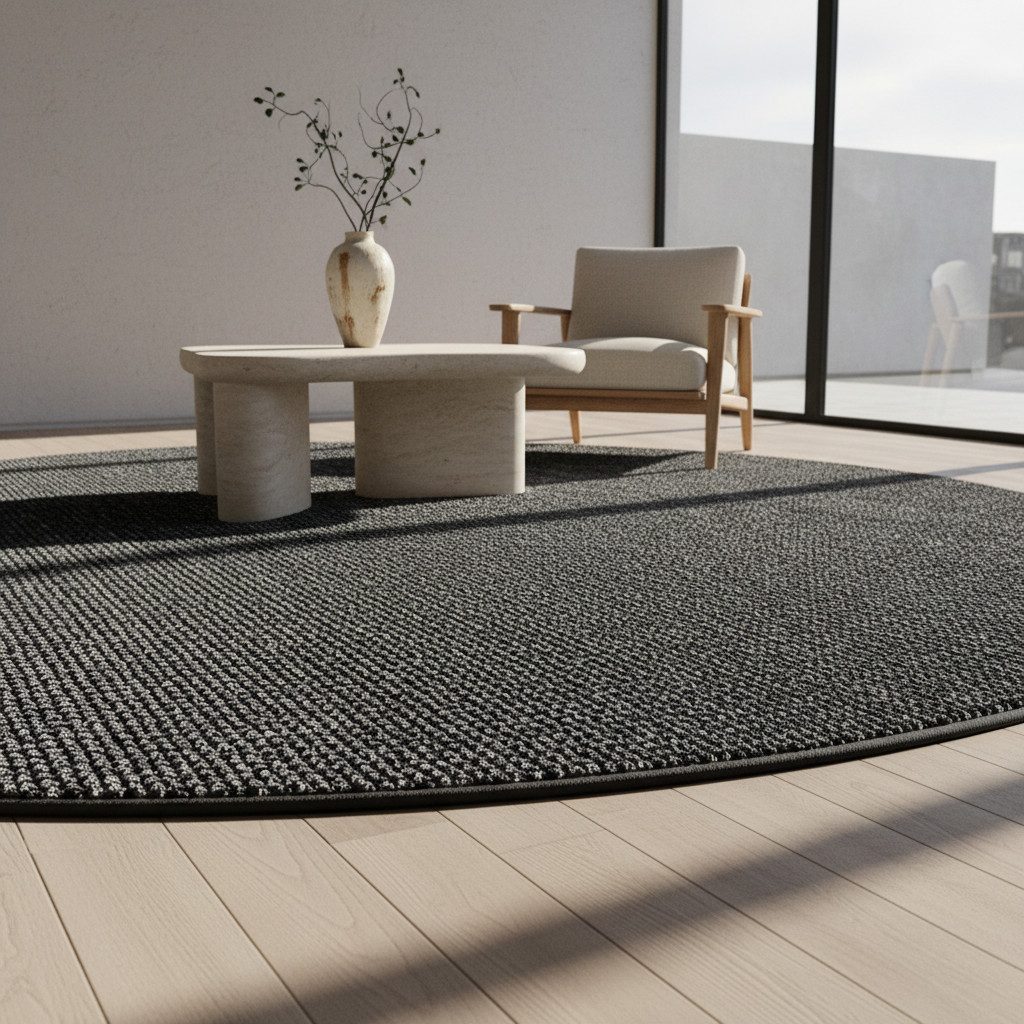 KADIMA DESIGN Teppich CIMA Wohnzimmer Schlafzimmer Waschbar Wohnzimmerteppich Esszimmer, Rund, Höhe: 7 mm, Grau, 200x200 cm, Webteppich Strapazierfähig Robust Waschbar