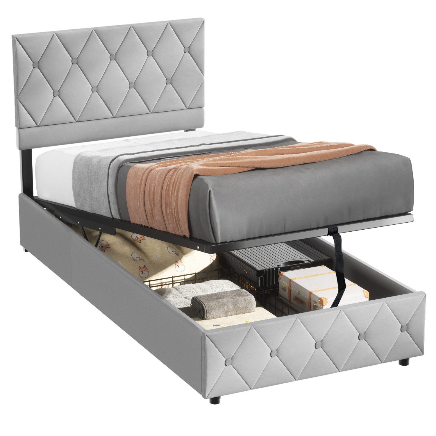 OKWISH Polsterbett Funktionsbett Stauraumbett (90x200 cm günstig online kaufen