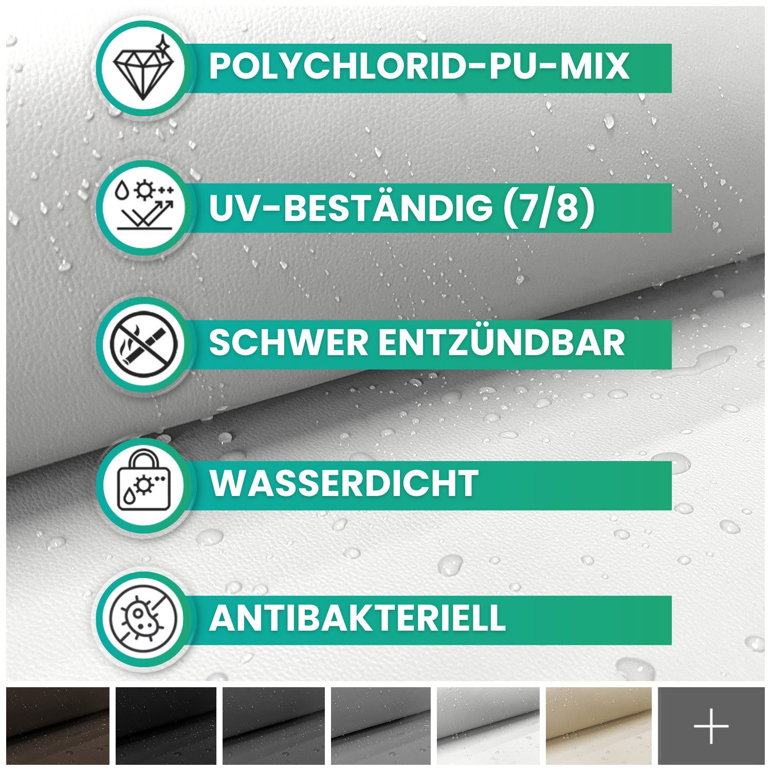 novely® Stoff ARAGON AQUA-SUN PROTECT - Wasserfester Outdoor-Stoff in Kunstlederopti, UV- & schimmelbeständig, antibakteriell, antistatisch, Meterware, 1lfm