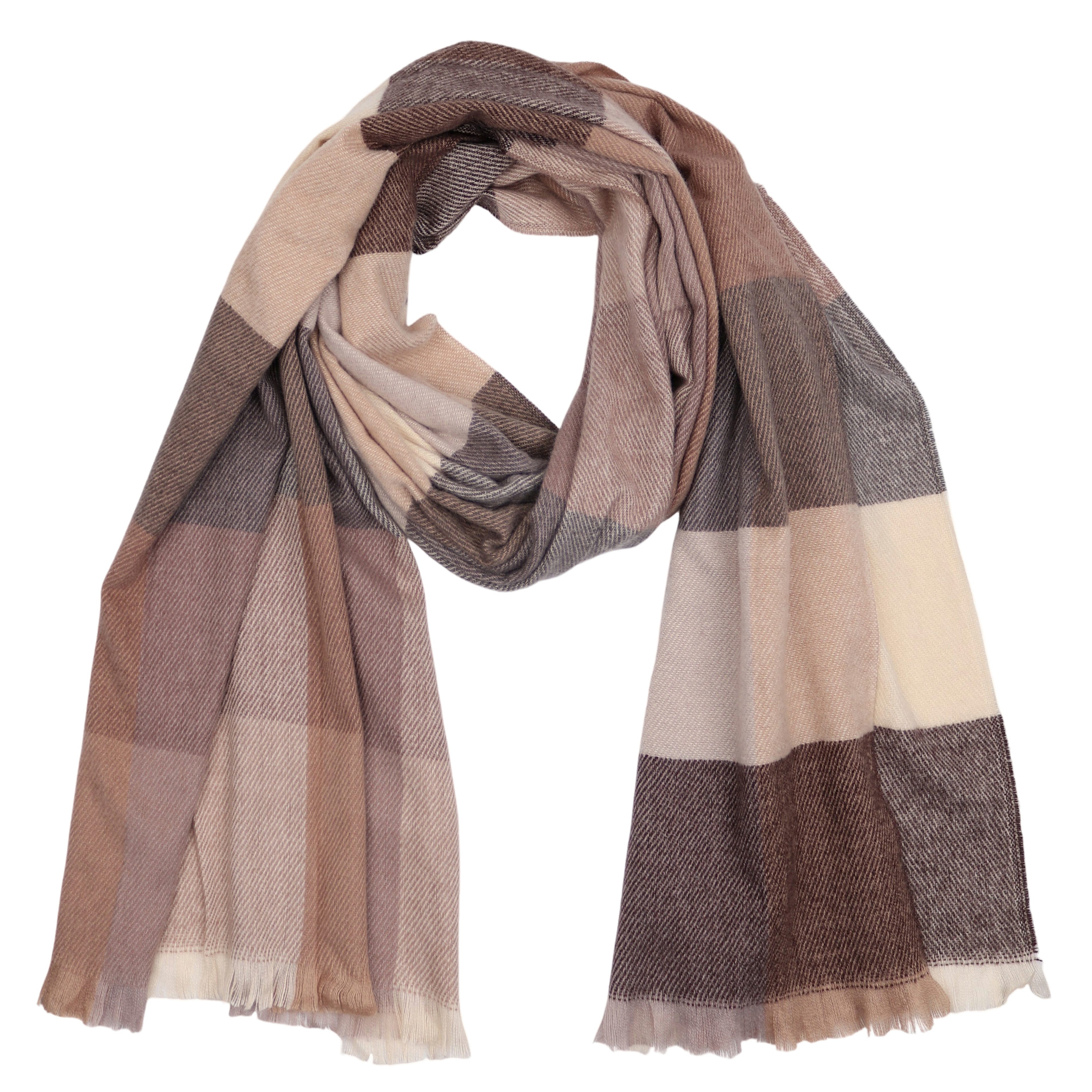 Modeschal weicher und warmer karierter Schal Kurze Fransen, 70x200 cm