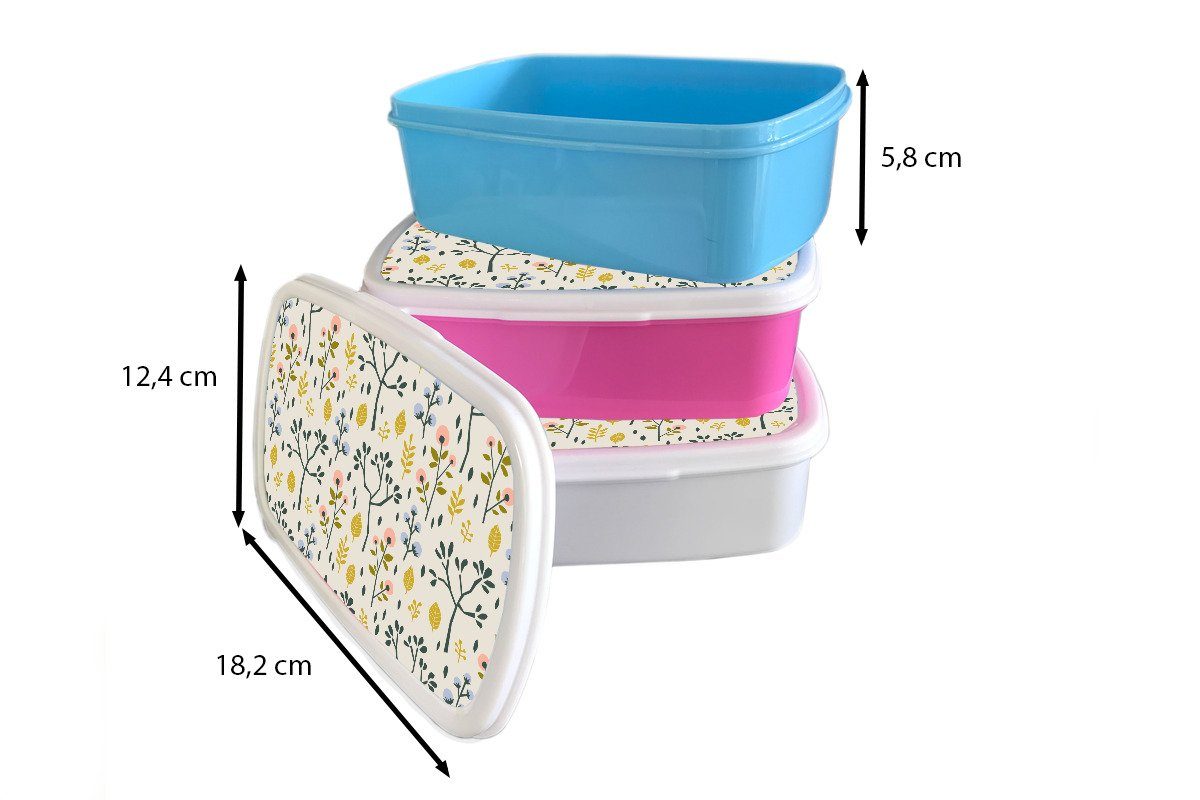 MuchoWow Lunchbox Flora - Muster Gelb für Kinder Erwachsene, - weiß Brotbox Mädchen Kunststoff, - und Jungs Brotdose, und (2-tlg), Rosa, für