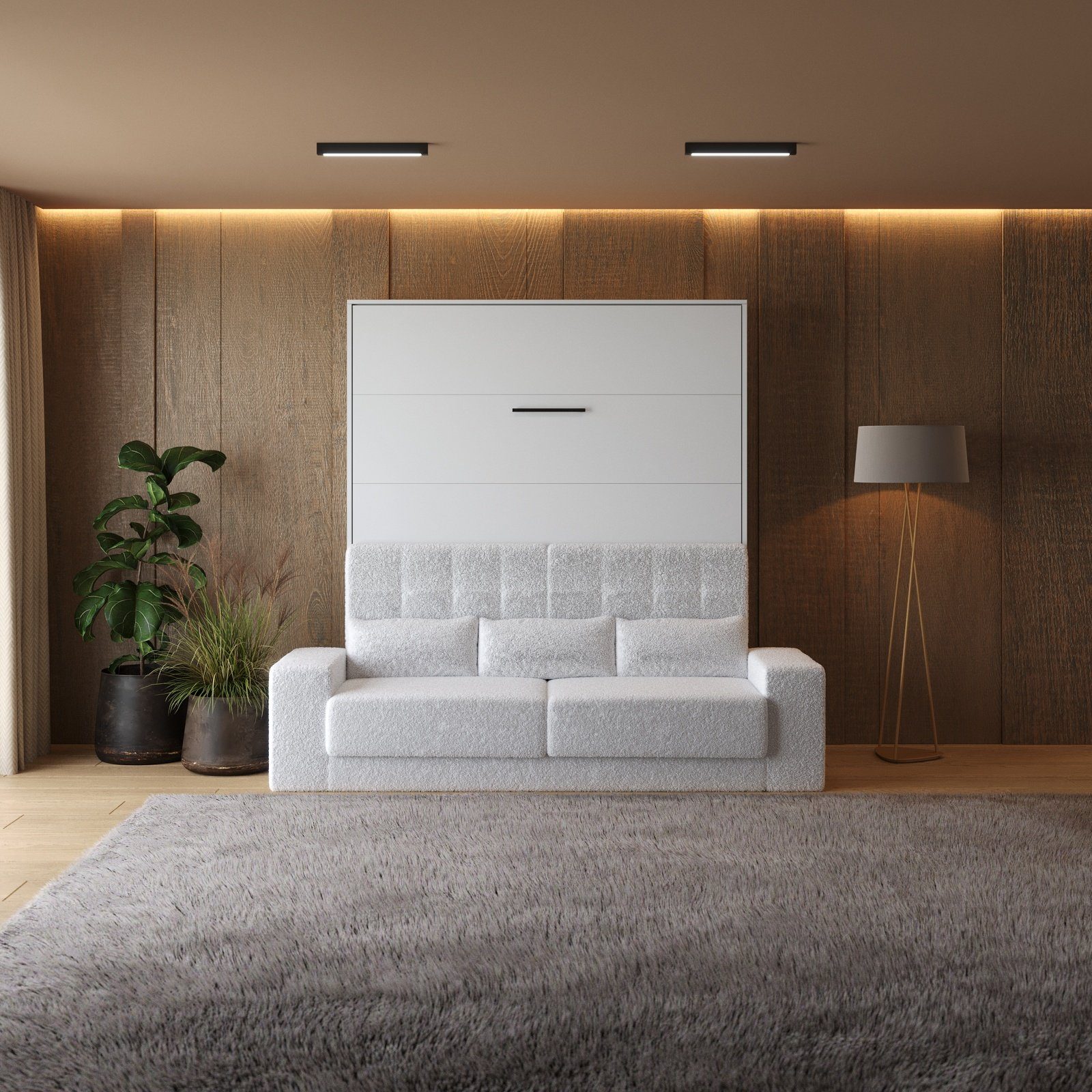 SMARTBett Schrankbett Schrankbett M1 180x200 Vertikal Weiss inkl.SOFA Weiss (Schrankbett+ Sofa, 2-St)