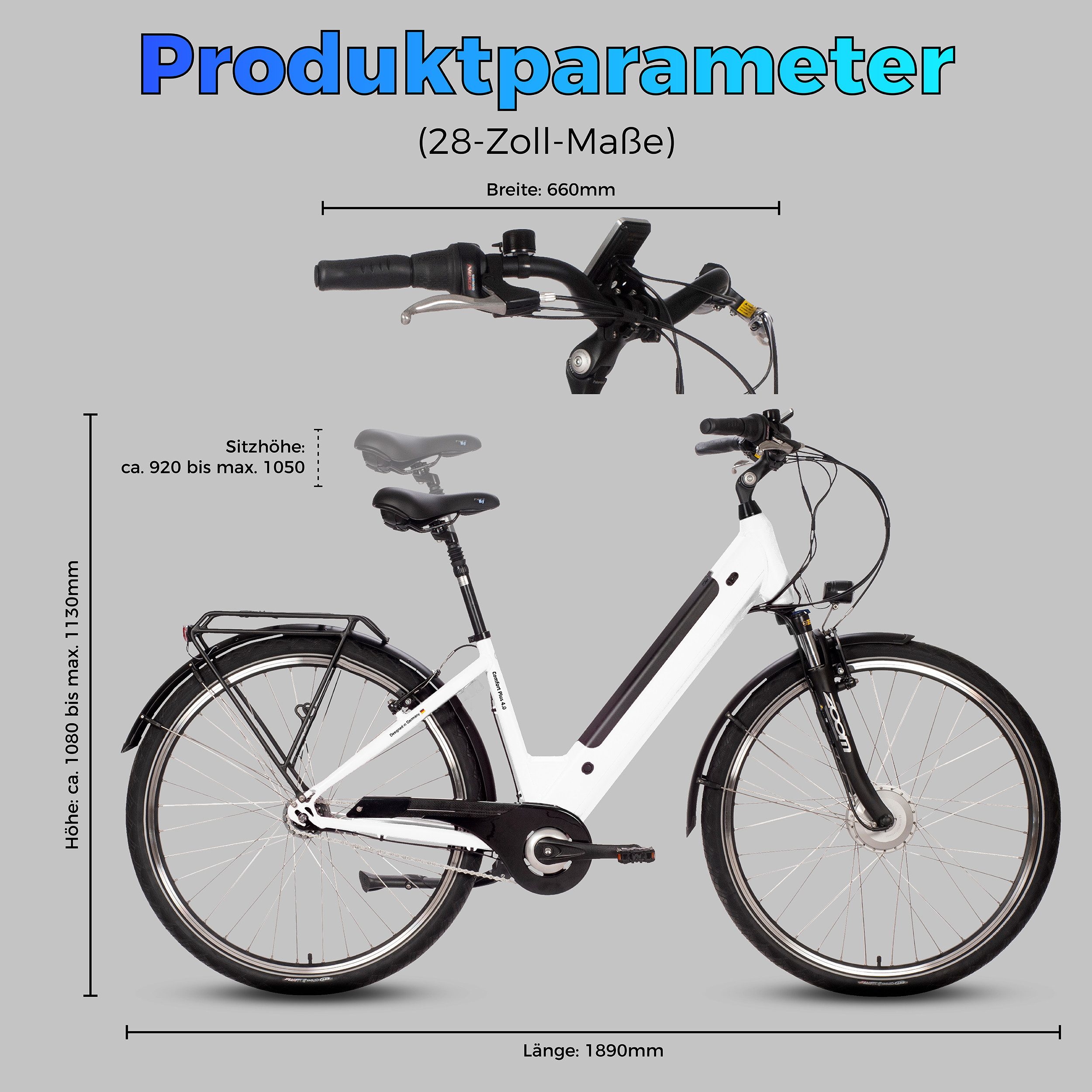 SAXXX E-Bike Cityrad 28 Zoll, max.90km, Federsattelstütze, Federgabel mit Lockout, V-Bremse, 7 Gang Shimano NEXUS Schaltwerk, Nabenschaltung, Frontmotor, 418 Wh, 5 Stufen, max. 130 kg, Pedelec, Elektrofahrrad für Damen und Herren