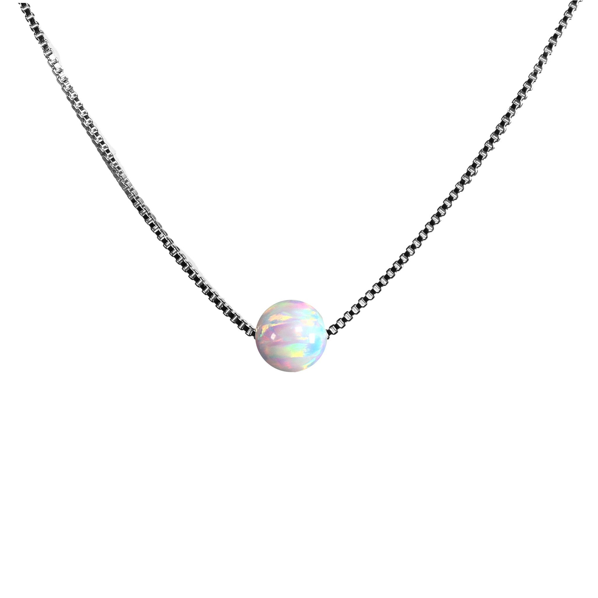 Edellis Kette mit Anhänger Hochwertiger runder Weißer Opal 8 mm mit 925 Ste günstig online kaufen