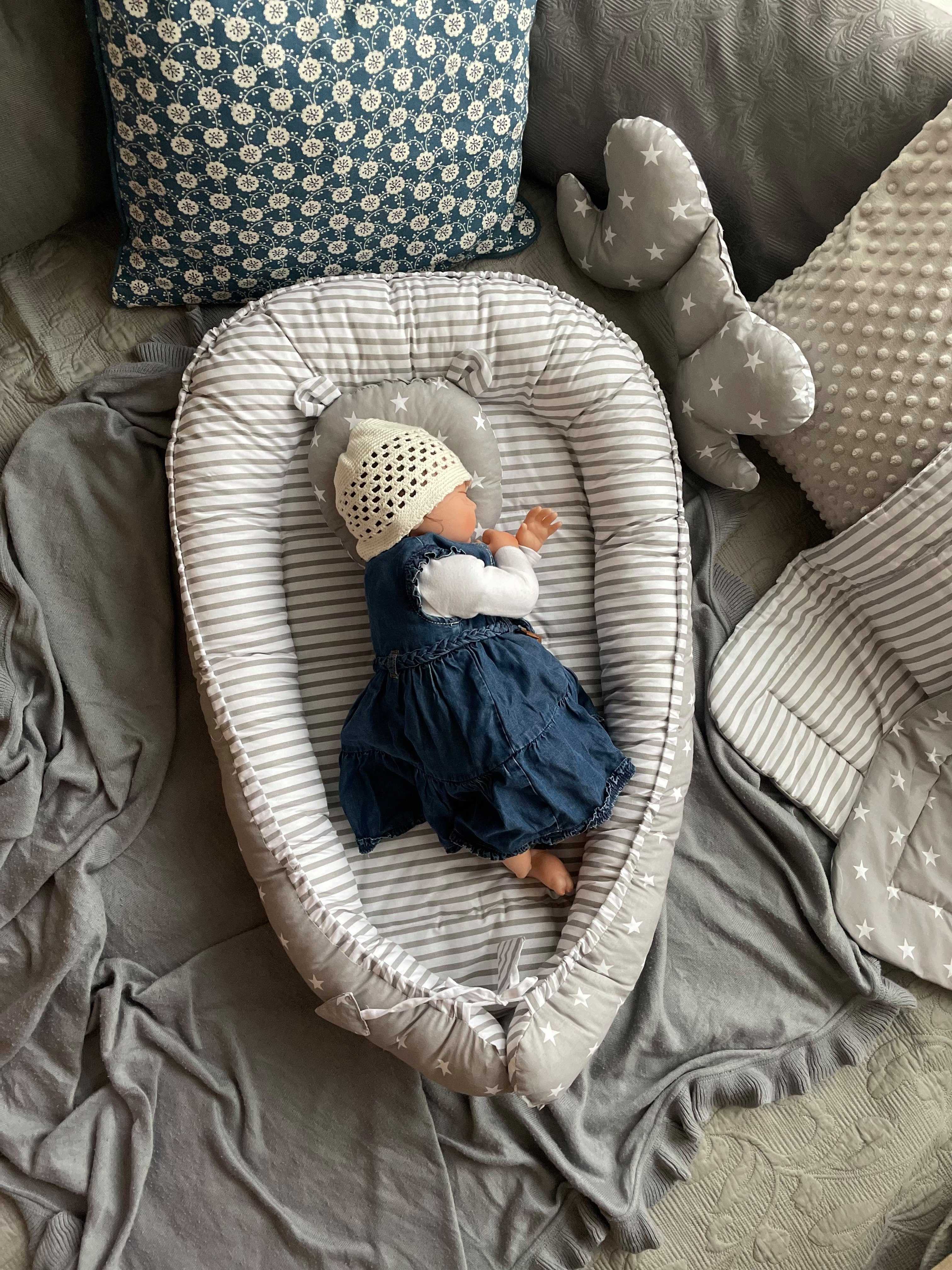 Loolay Bettnestchen Grau Baumwolle BABYNEST Babykokon Neugeborene Babyausstattung SET, (Kuschelnest Reisebett SOLO/ o. im Geschenk SETS, 1-tlg., 100% BAUMWOLLE  – Bild 4 von 5