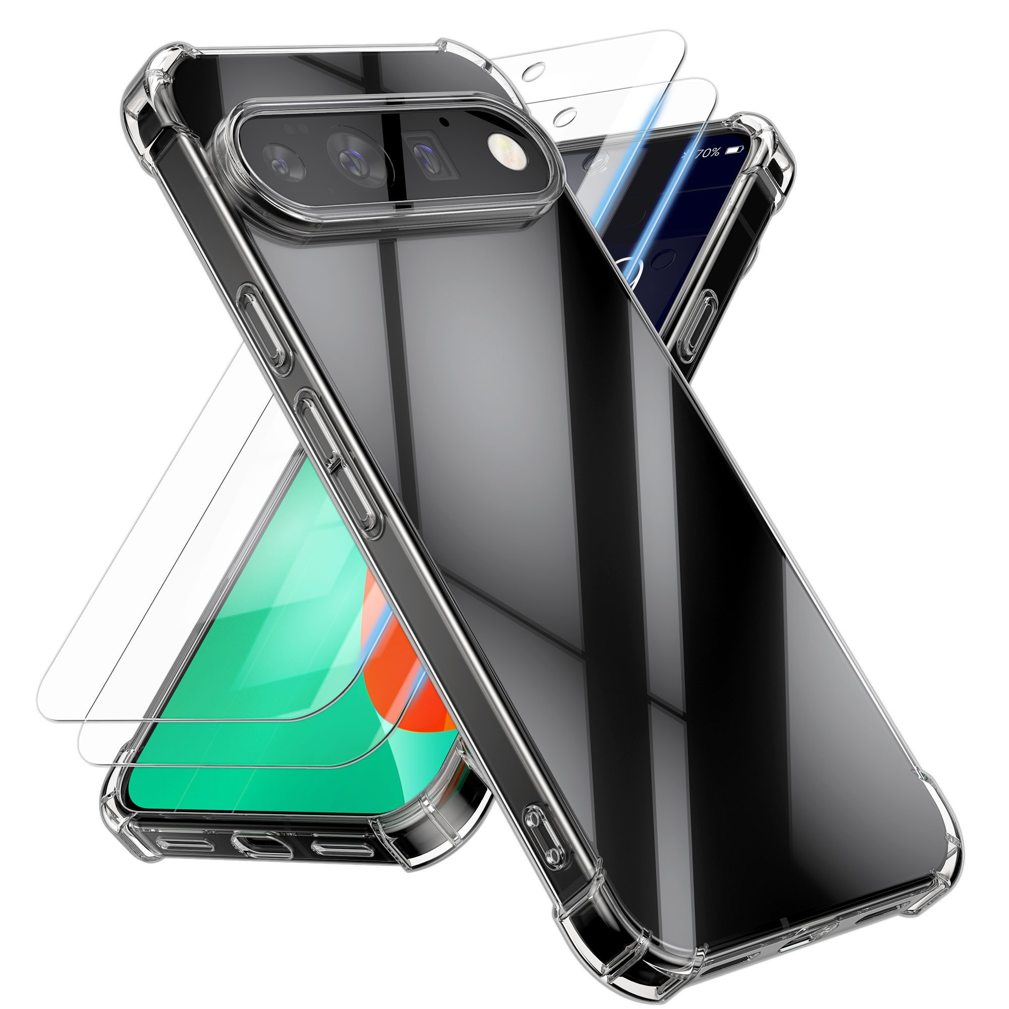 kwmobile Smartphone-Hülle Hülle für Google Pixel 11 Pro XL Case, Handyhülle mit 2x Glas Schutz Folie - Cover Handyhülle