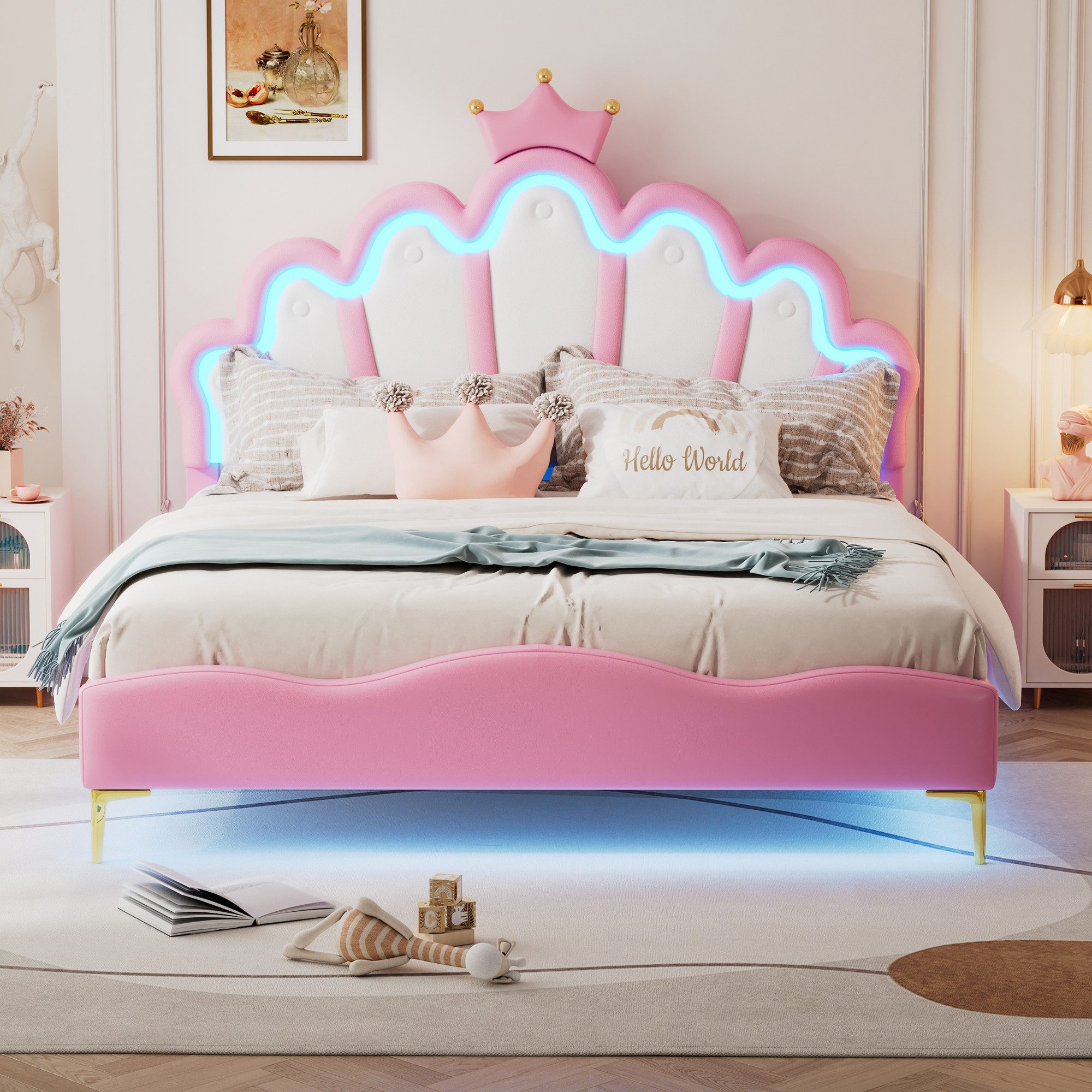XDOVET Kinderbett 140*200cm Doppelbett, kronenförmiges Prinzessinnenbett, günstig online kaufen