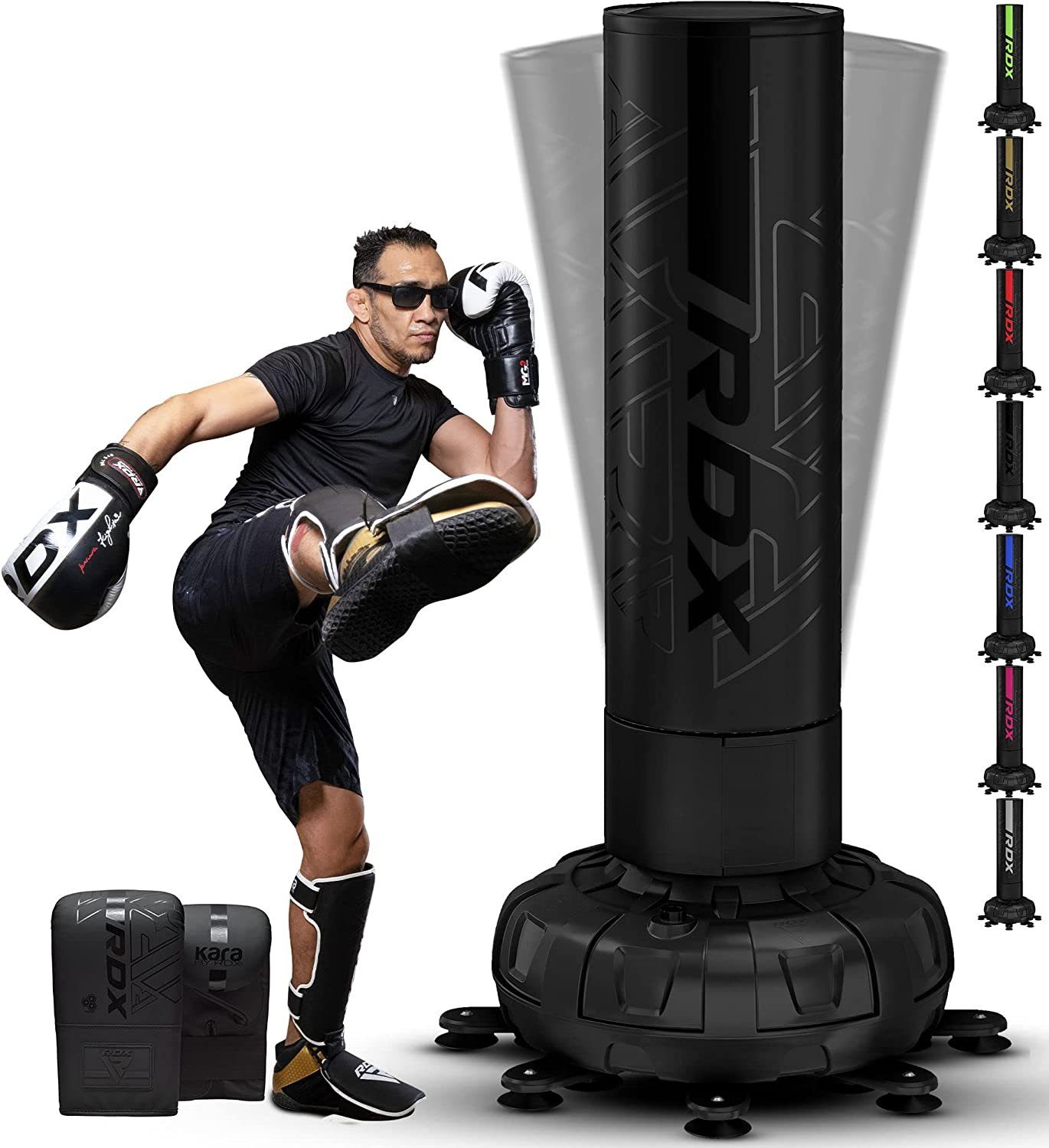 RDX Sports Boxsack RDX Handschuhen, Kickboxen, Fitness mit Freistehender MMA 6ft Boxsack BLACK