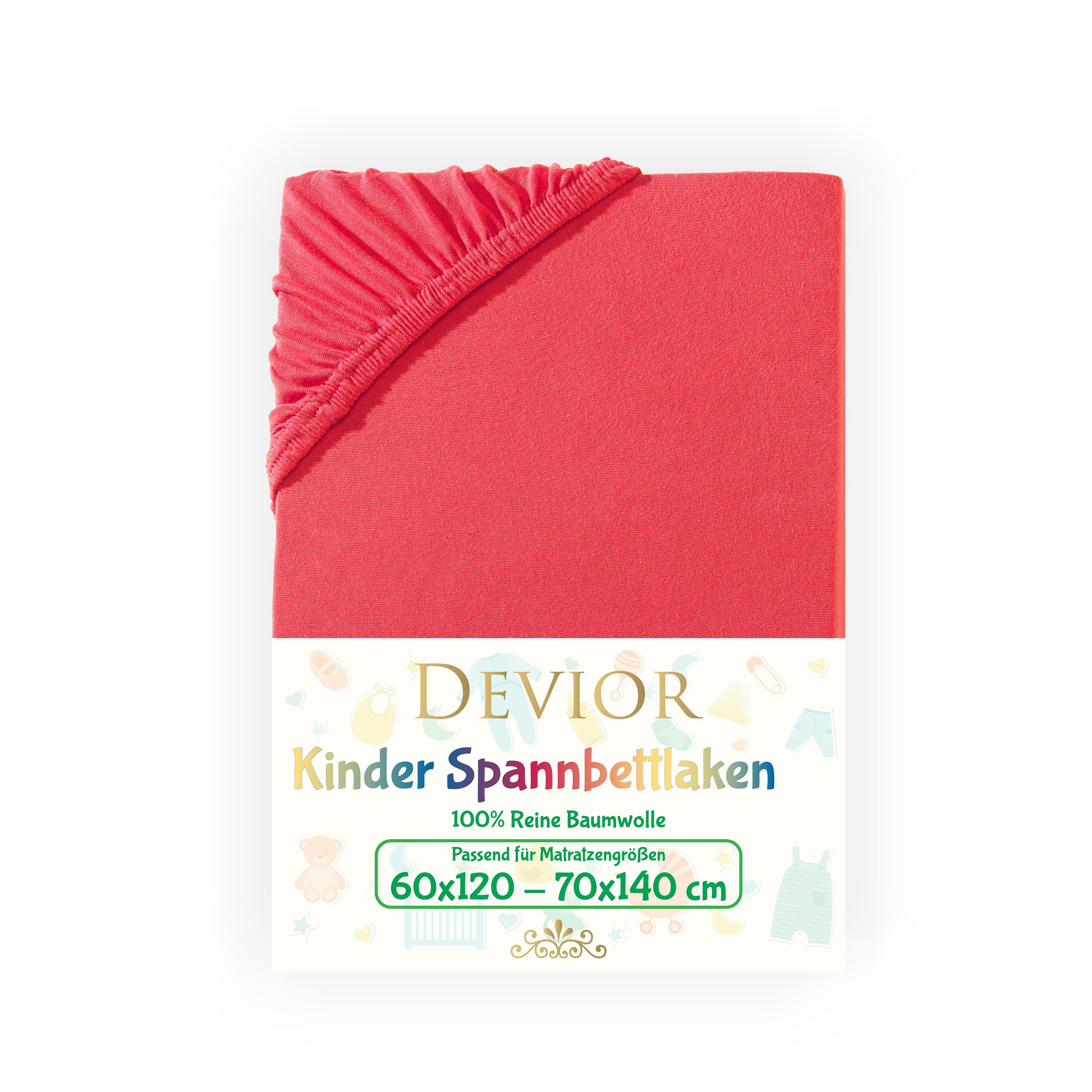 Devior Spannbettlaken für Baby- & Kinderbetten 60x120 & 70x140, 100% zertifizierte Baumwolle, Jersey, Gummizug: Rundumgummizug, Kinderspannbettlaken bis 12cm Matratzenhöhe, atmungsaktiv & farbenfroh