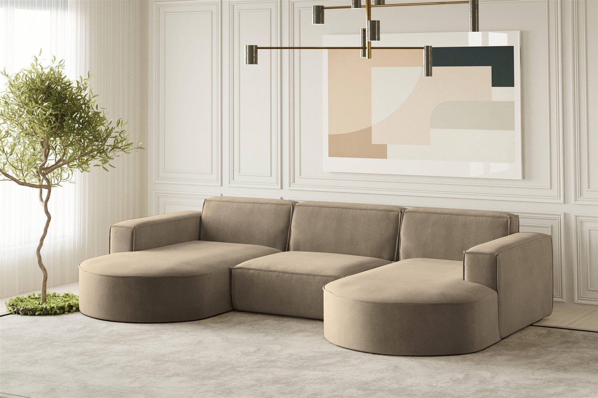 Fun Möbel Wohnlandschaft U-Form Sofa PALMA Velourstoff Noel und Cordstoff Scala, auch in Ausführung Gesamtbreite 382 cm erhältlich, Rundumbezug
