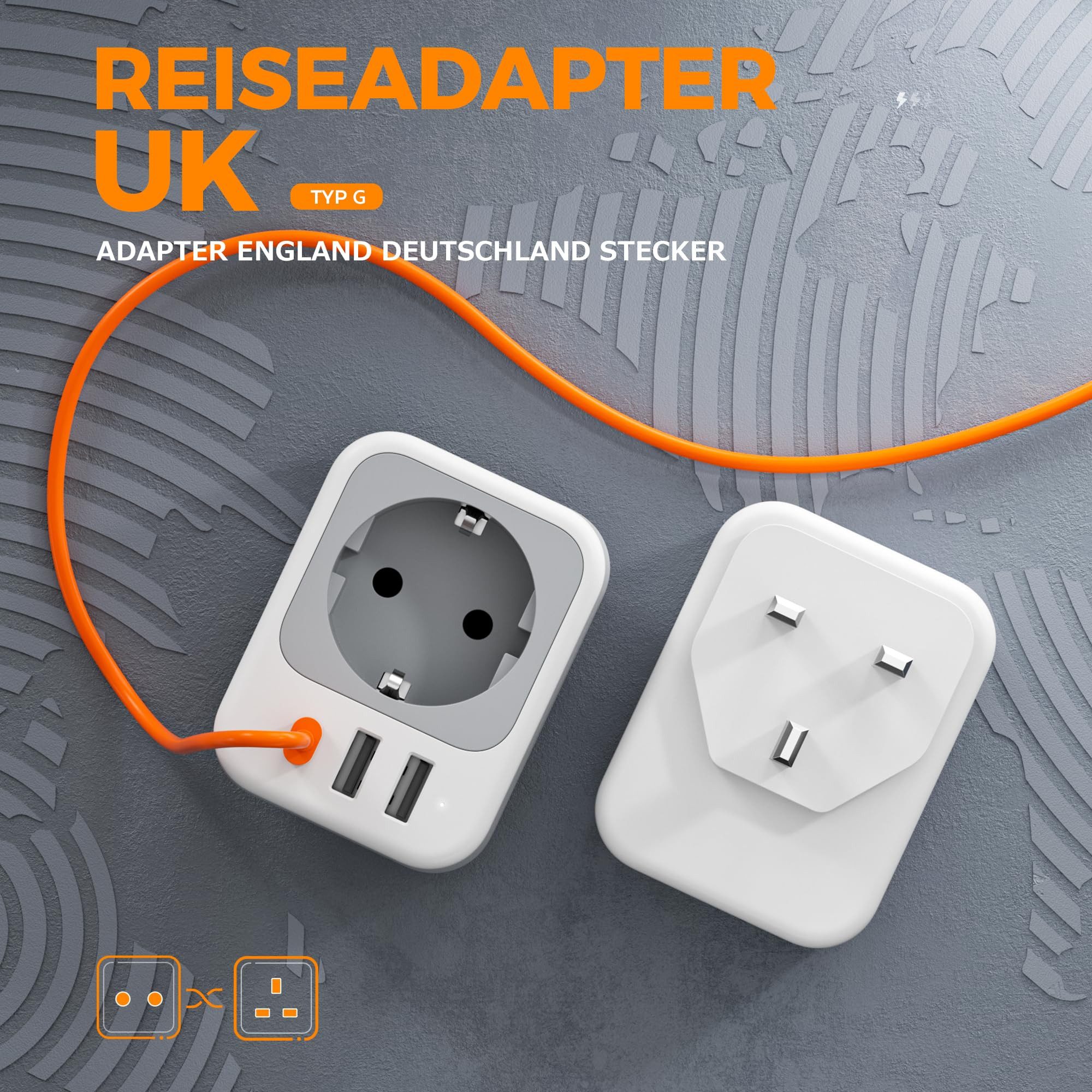 TESSAN Reiseadapter UK Typ G mit 1 USB-C 2 USB-A für England London Reiseadapter
