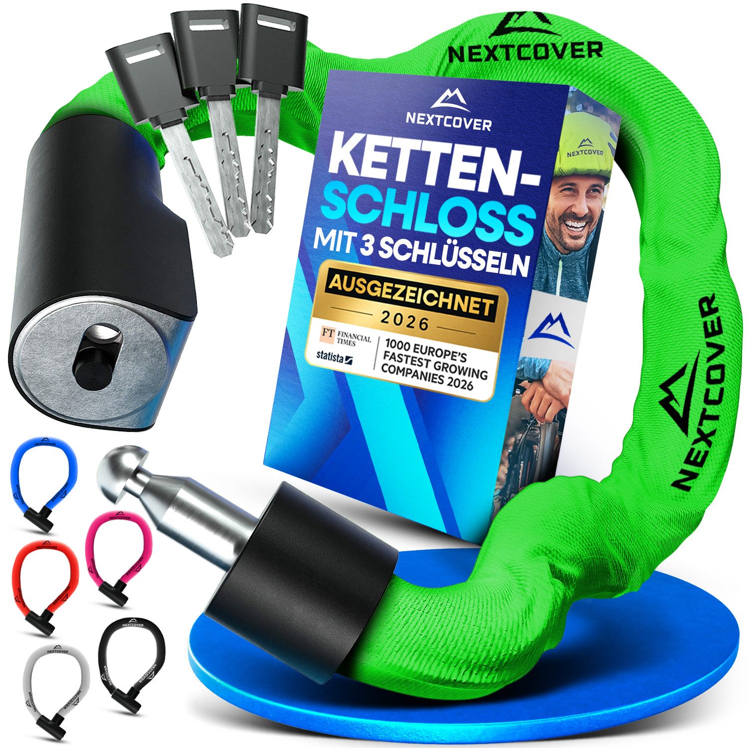 Nextcover Kettenschloss NEXTCOVER® Fahrradschloss LockOne mit Zahlencode oder Schlüssel