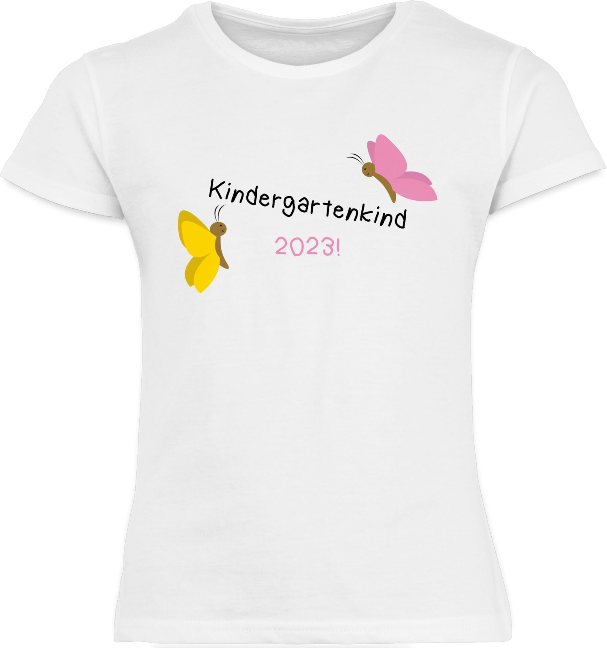 Kindergartenkind 2 Weiß Kindergarten 2023 Hallo T-Shirt Schmetterlinge Shirtracer