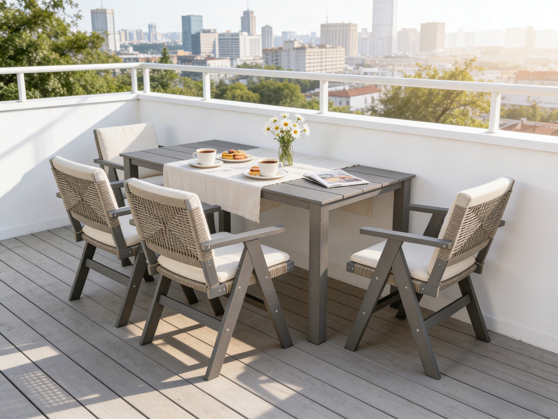 NJLyuhome Gartenstuhl 2er Set, Allwetter-Stuhl mit Geflecht-Sitz und Rückenlehne aus HIPS (2 St), wetterfest und pflegeleicht – für Terrasse, Garten und Balkon