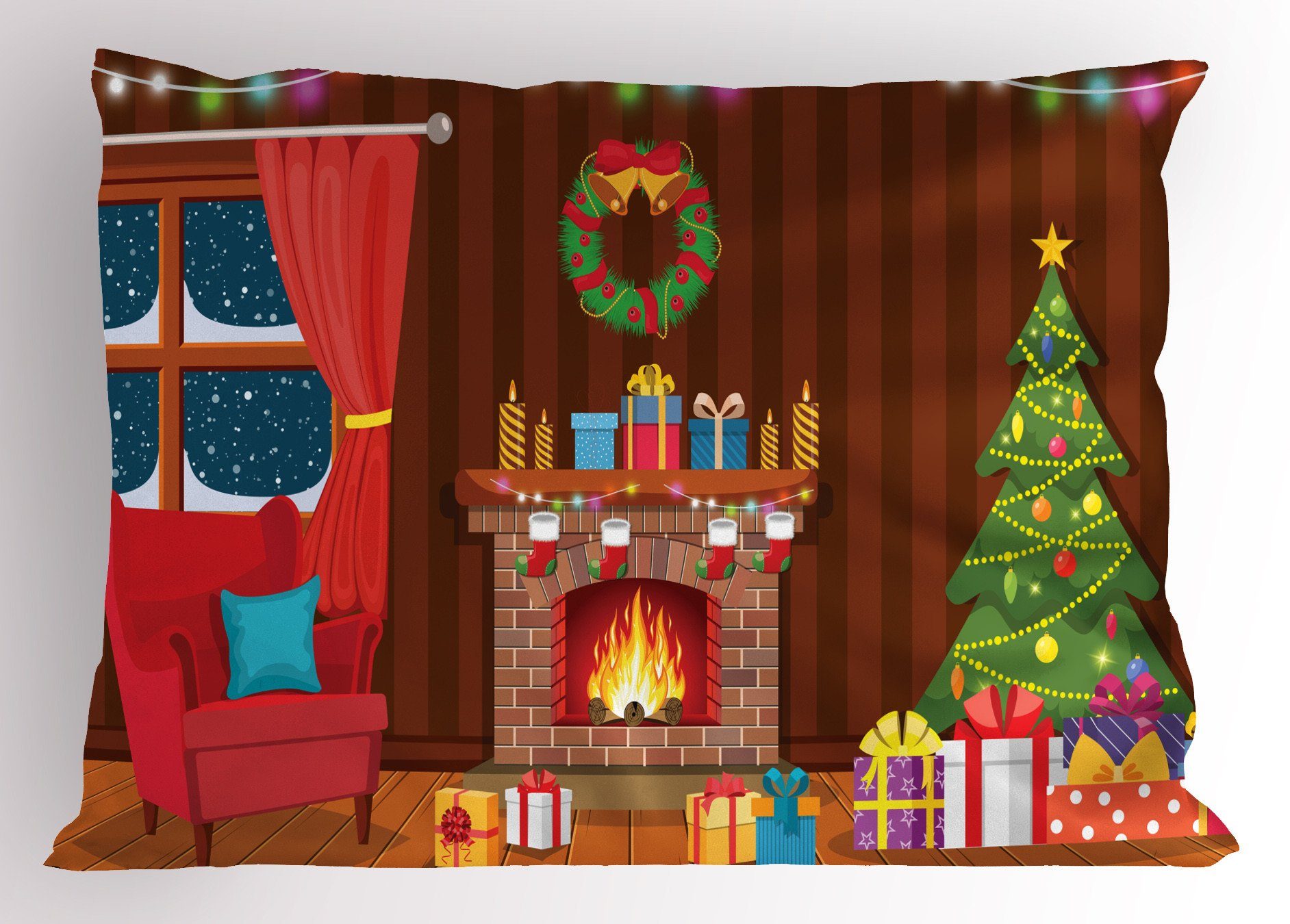 Gedruckter Kissenbezüge im Weihnachten Dekorativer (1 Night Size Abakuhaus Stück), Kamin Standard King Winter Kissenbezug,