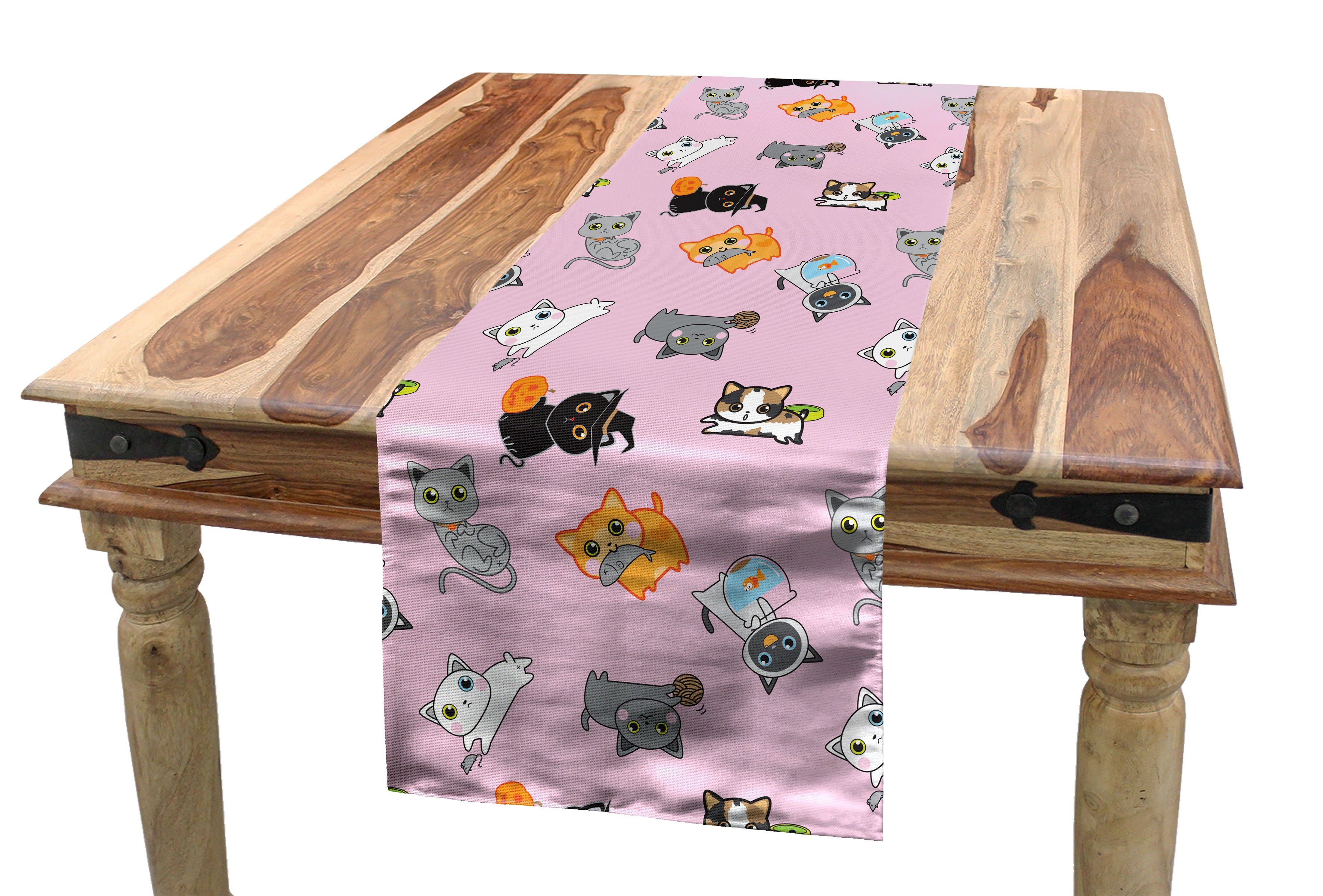 Tischläufer, Rechteckiger Baby-Kätzchen Bunte Abakuhaus Dekorativer Tischläufer Katze Küche Esszimmer