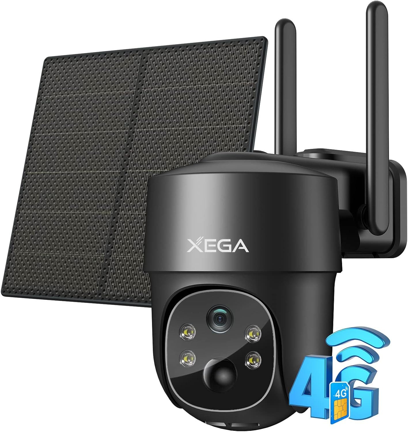 XEGA Überwachungskamera 4G LTE Solar PTZ Außen Überwachungskamera mit SIM, ohne WLAN (Auβenbereich, Solarbetrieb,4G,Bewegungserkennung,Nachtsicht,IP66)