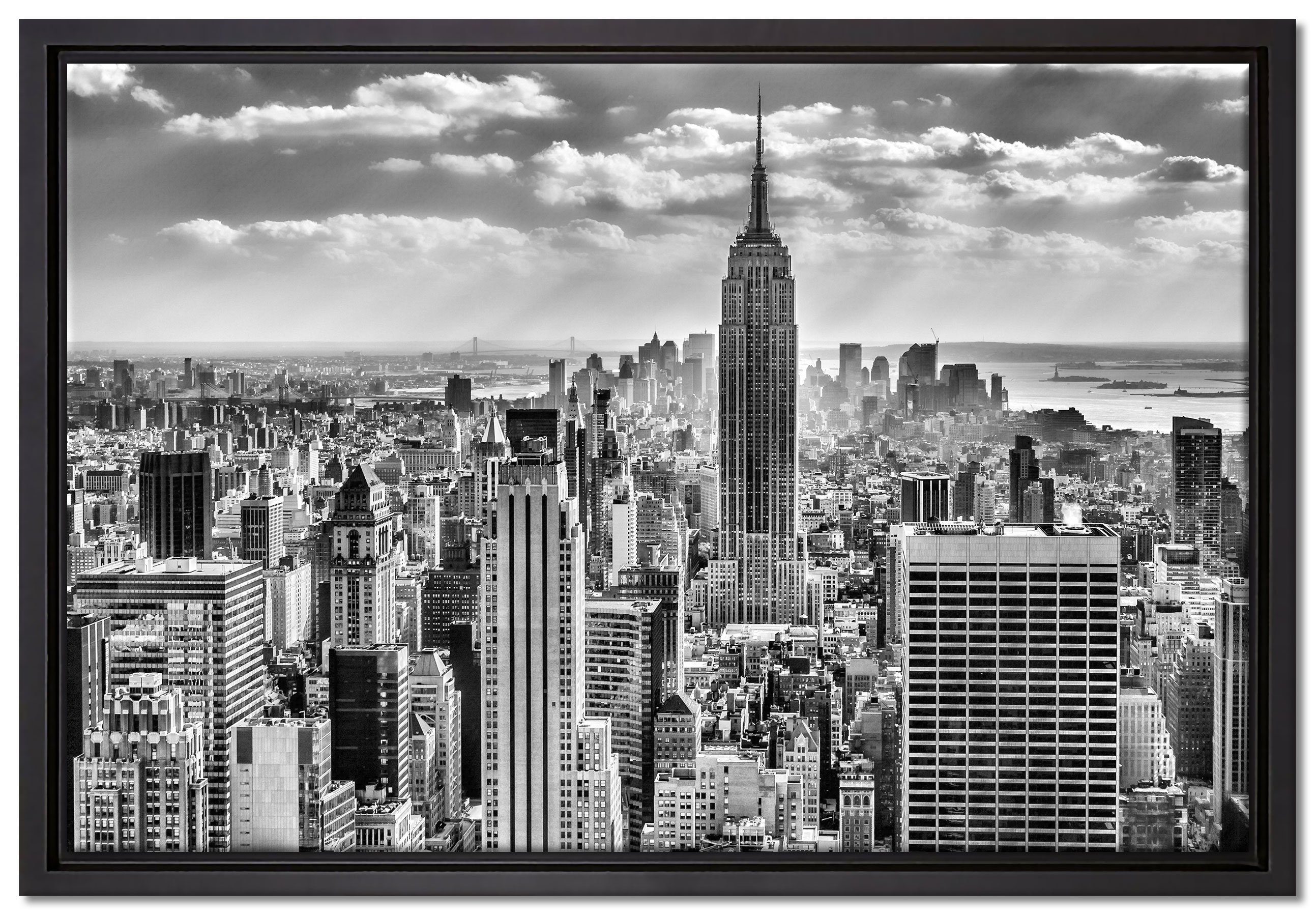 Pixxprint Leinwandbild New York, Manhattan, Wanddekoration (1 St), Leinwandbild fertig bespannt, in einem Schattenfugen-Bilderrahmen gefasst, inkl. Zackenaufhänger