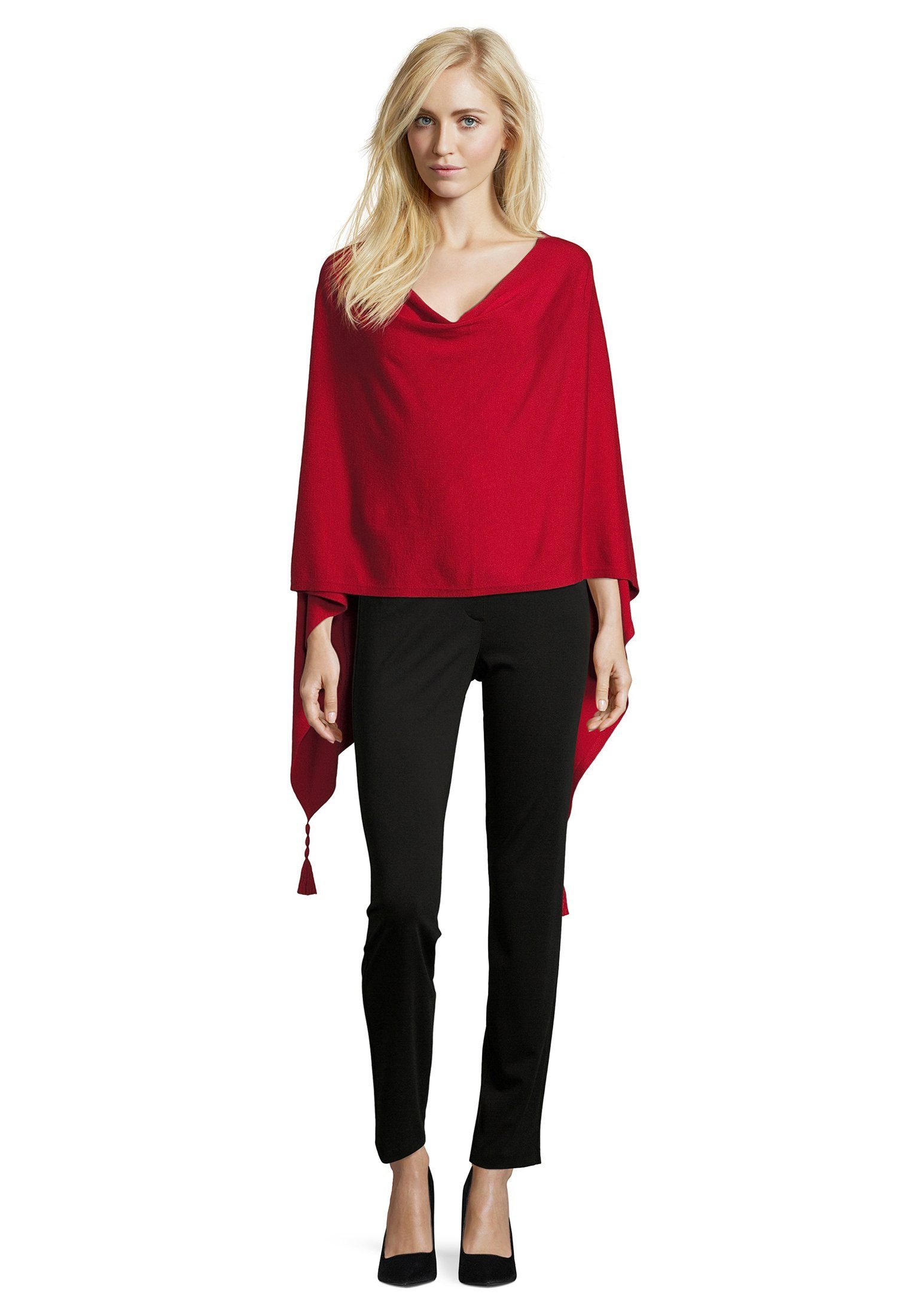 Damen Poncho Mit Ärmeln - Leichte Strick-Stola Mit Fransen
