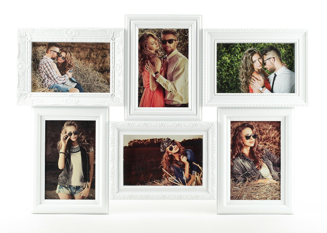 Levandeo® Bilderrahmen Collage, Bilderrahmen weiß 6 Bilder Barock antik Fot günstig online kaufen