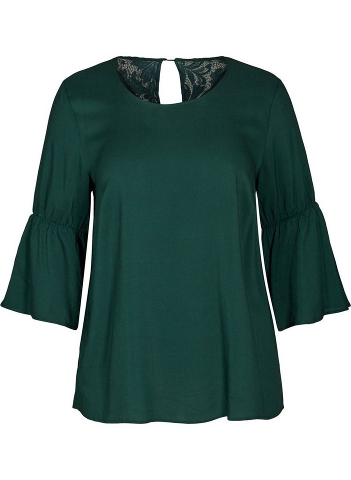 Zizzi Spitzenbluse Damen Große Größen Bluse Blumenmuster 3/4 Arm Trompetenärmel Zizzi Spitzenbluse Damen Große Größen Bluse Blumenmuster 3/4 Arm Trompetenärmel