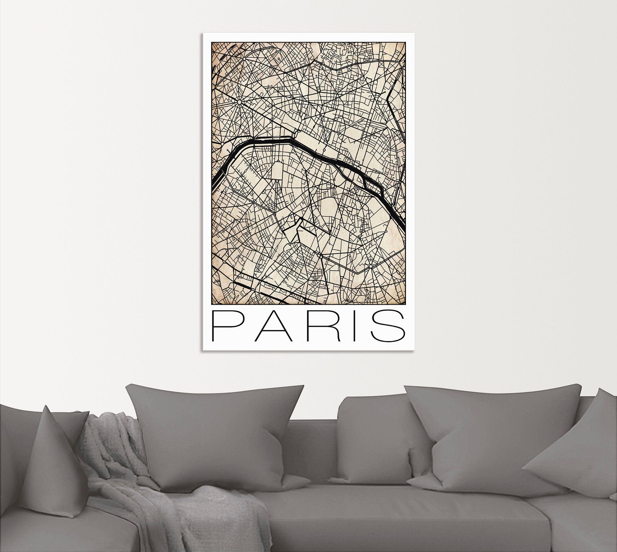 Frankeich Poster Paris Grunge, St), Karte oder Größen Retro Artland Alubild, (1 in Wandbild als versch. Frankreich Leinwandbild, Wandaufkleber